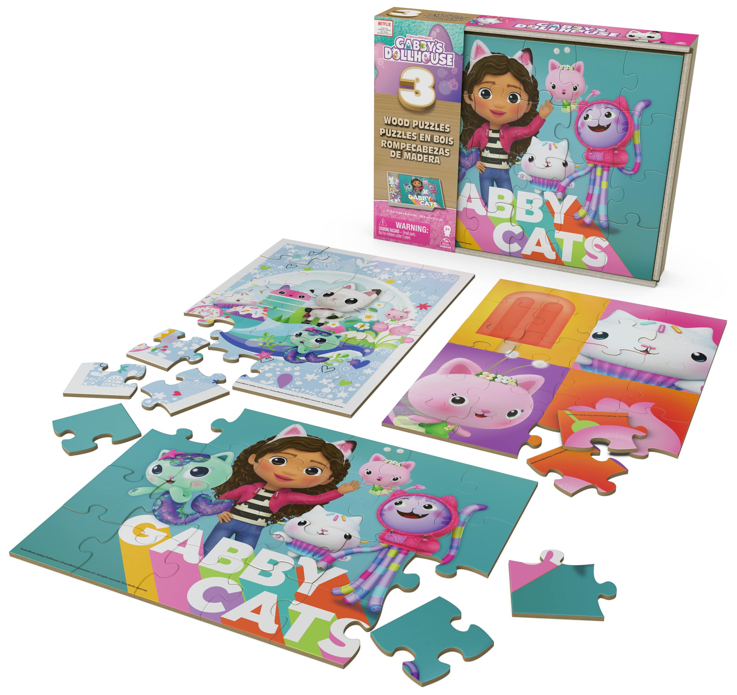 Spin Master Gabby's Dollhouse Puzzle Legno 24 Pezzi 3 Set