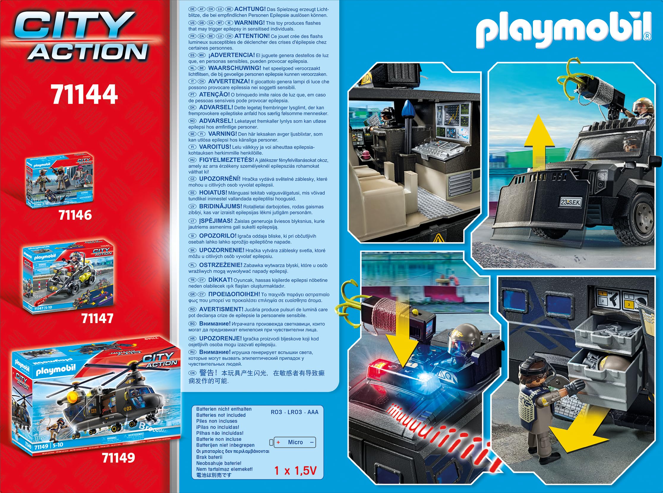 PLAYMOBIL City Action 71144 veicolo blindato unita speciale luci e suoni