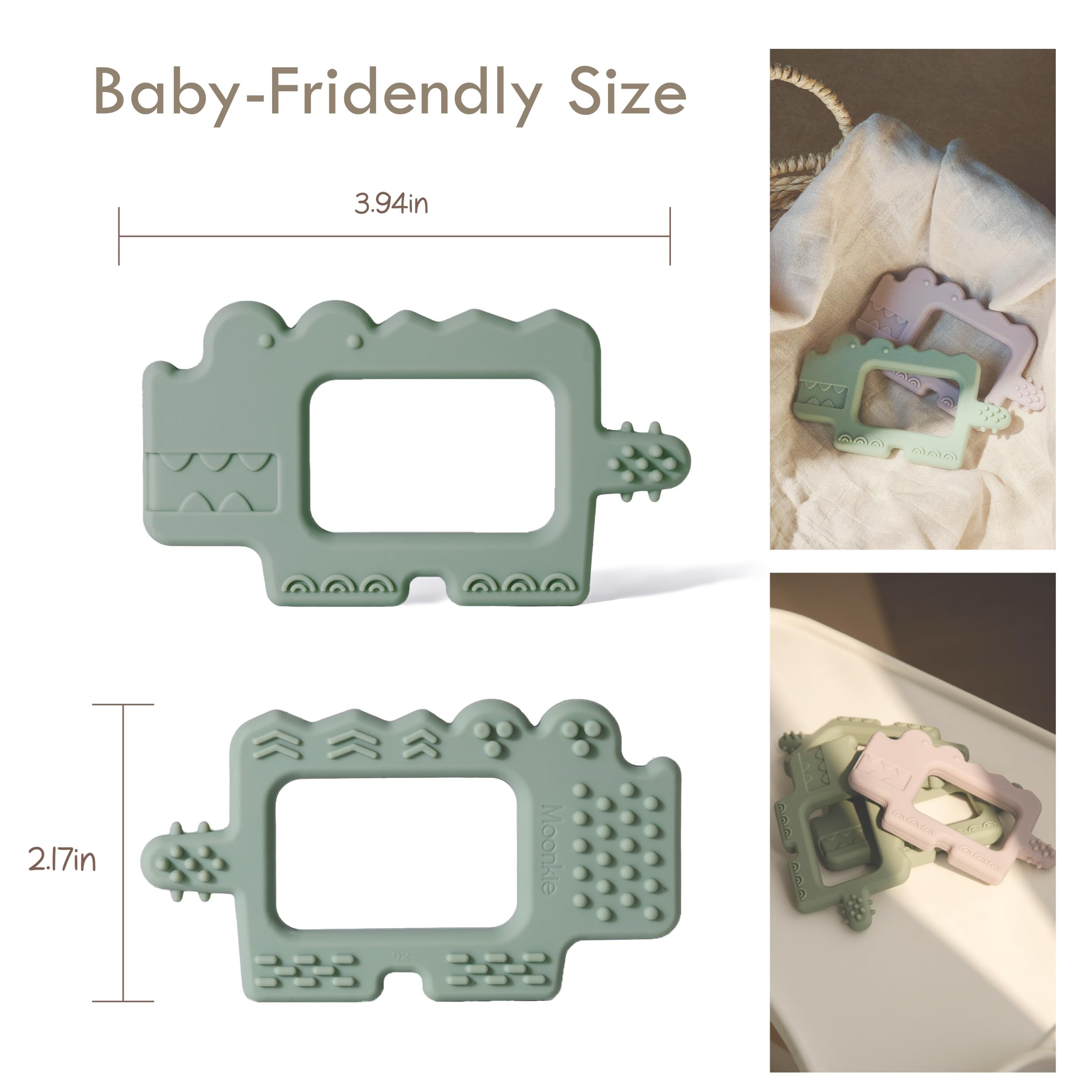 Moonkie massaggiagengive coccodrillo verde silicone senza BPA