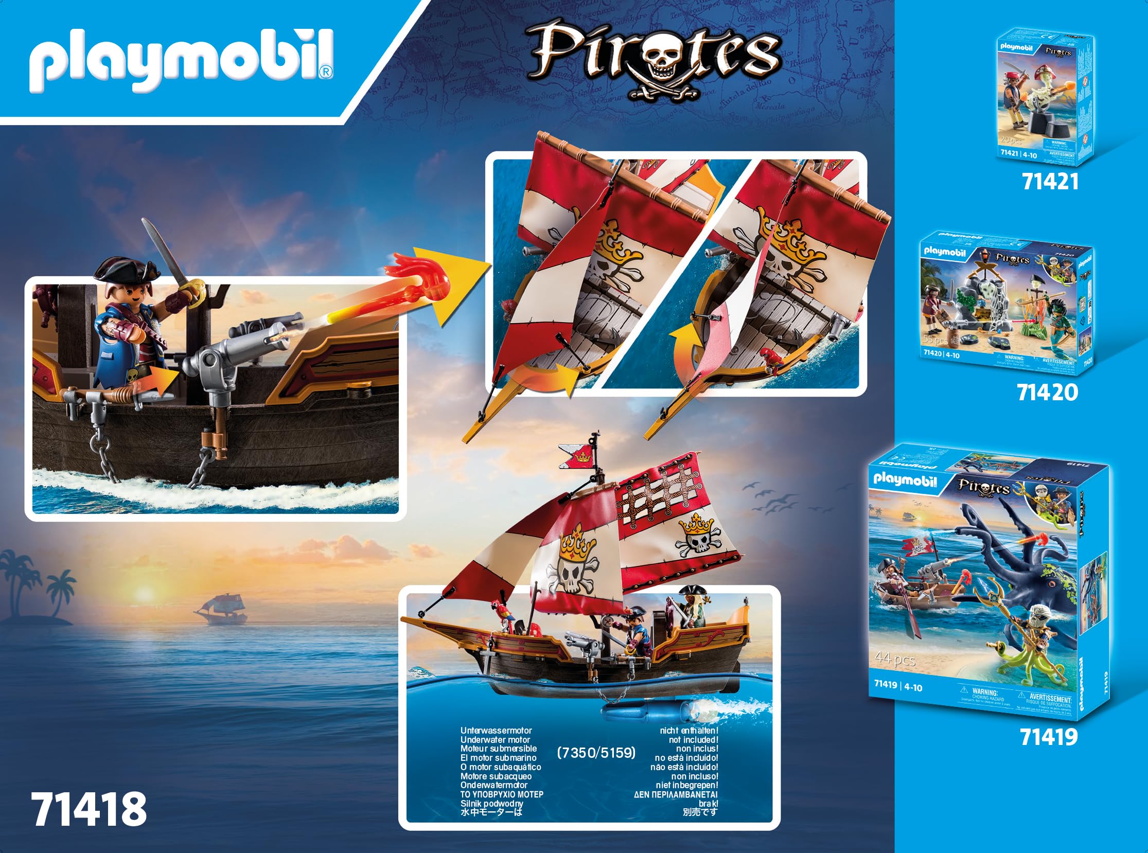 PLAYMOBIL Pirates 71418 nave pirata galleggiante con cannoni
