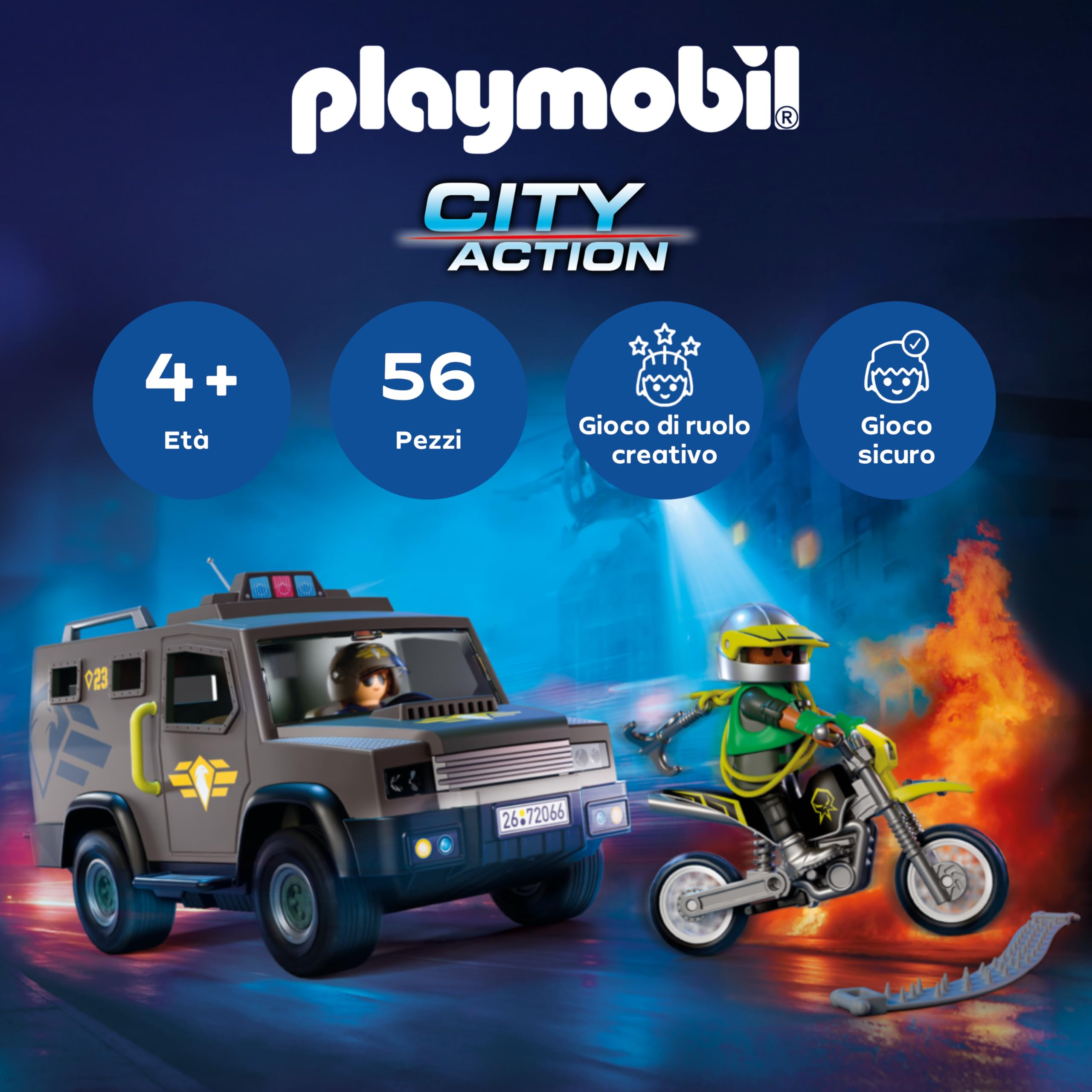 PLAYMOBIL City Action 72066 Veicolo SWAT polizia con moto