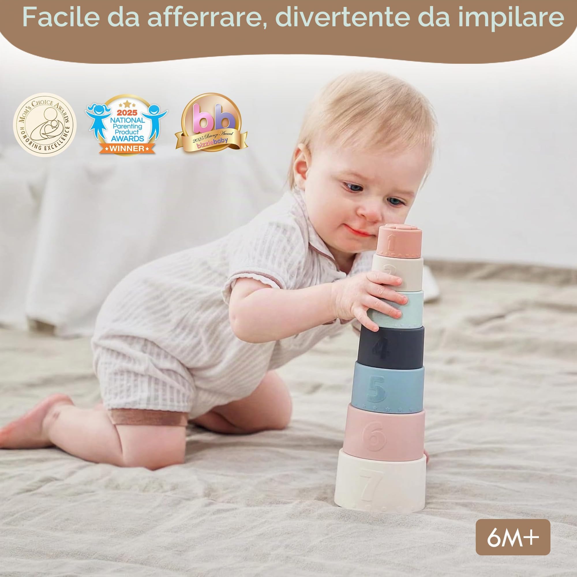 Moonkie Cubi Impilabili Tazze Silicone Fine Day 7 Pezzi alimentare