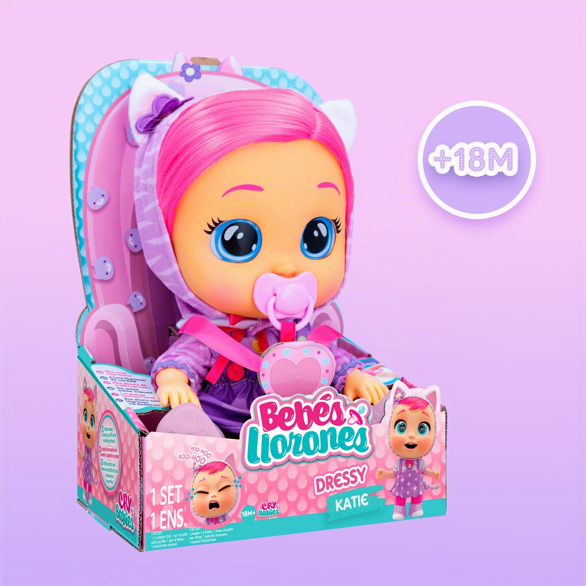 IMC Toys Cry Babies Dressy Katie Bambola 30 cm Capelli Rosa