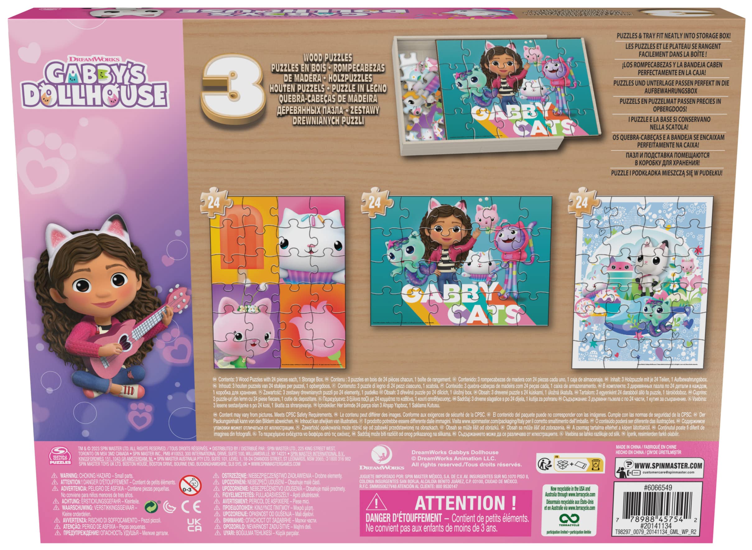 Spin Master Gabby's Dollhouse Puzzle Legno 24 Pezzi 3 Set