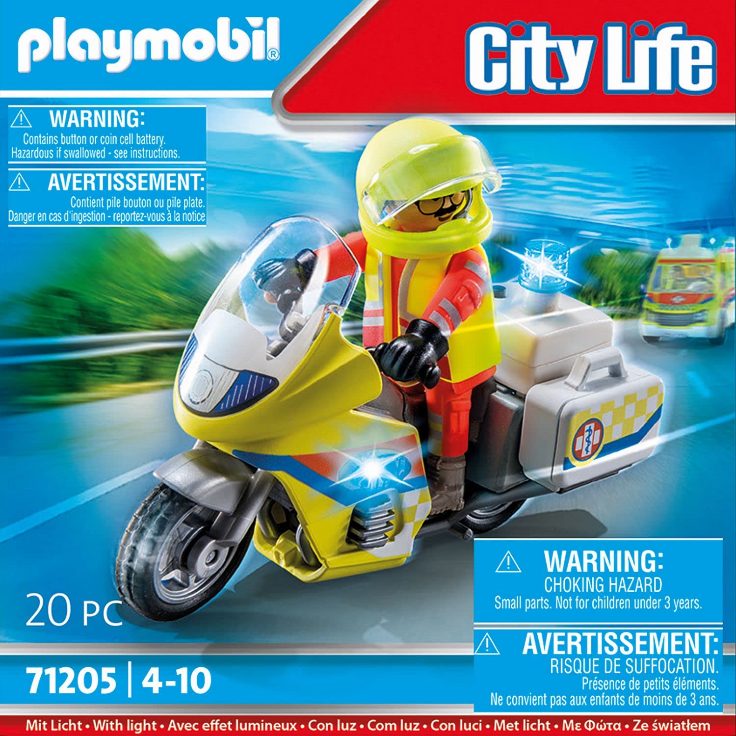 PLAYMOBIL City Life 71205 soccorritore con moto 20 pezzi luce