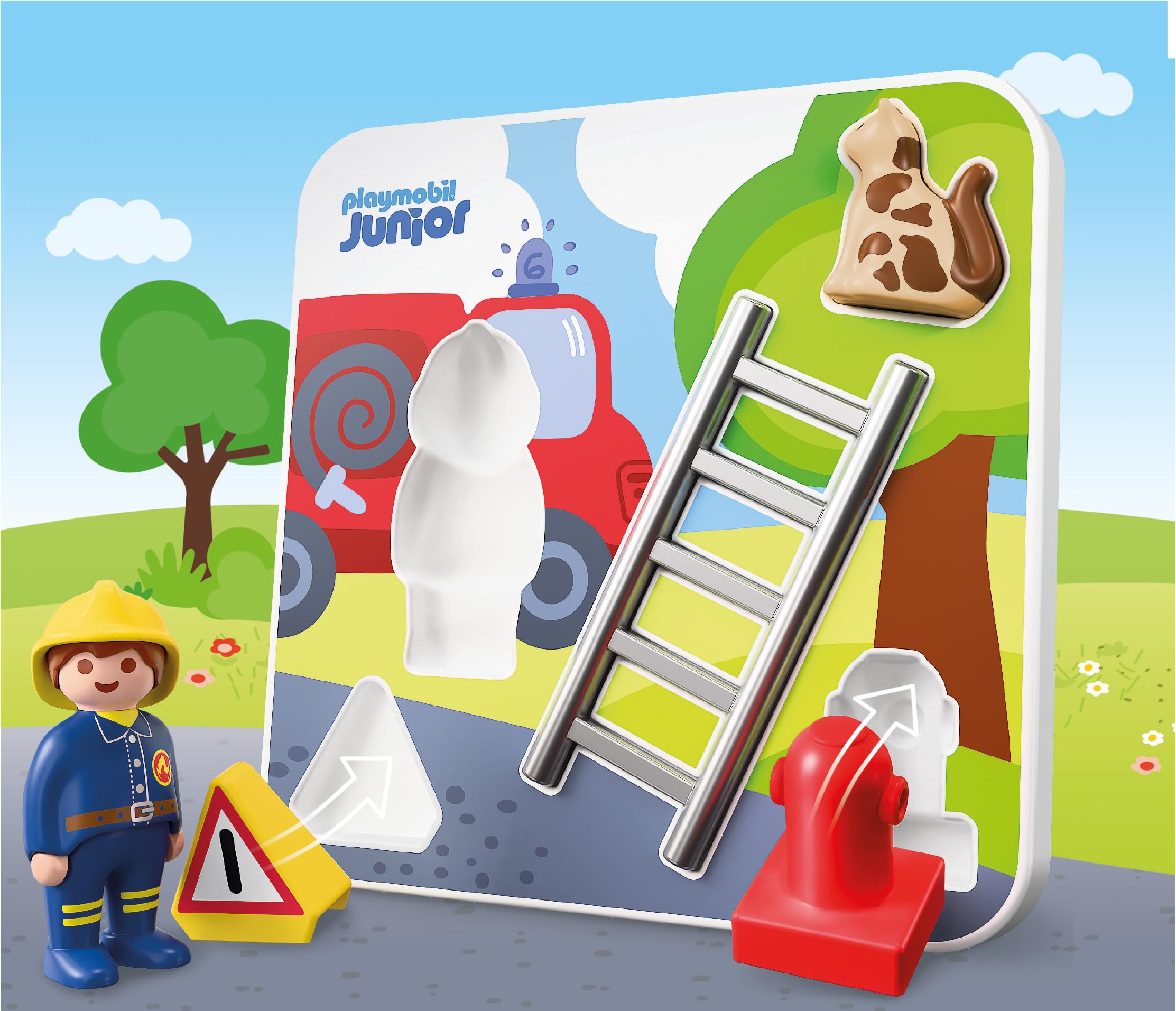 PLAYMOBIL Junior 72088 puzzle pompieri legno 5 pezzi