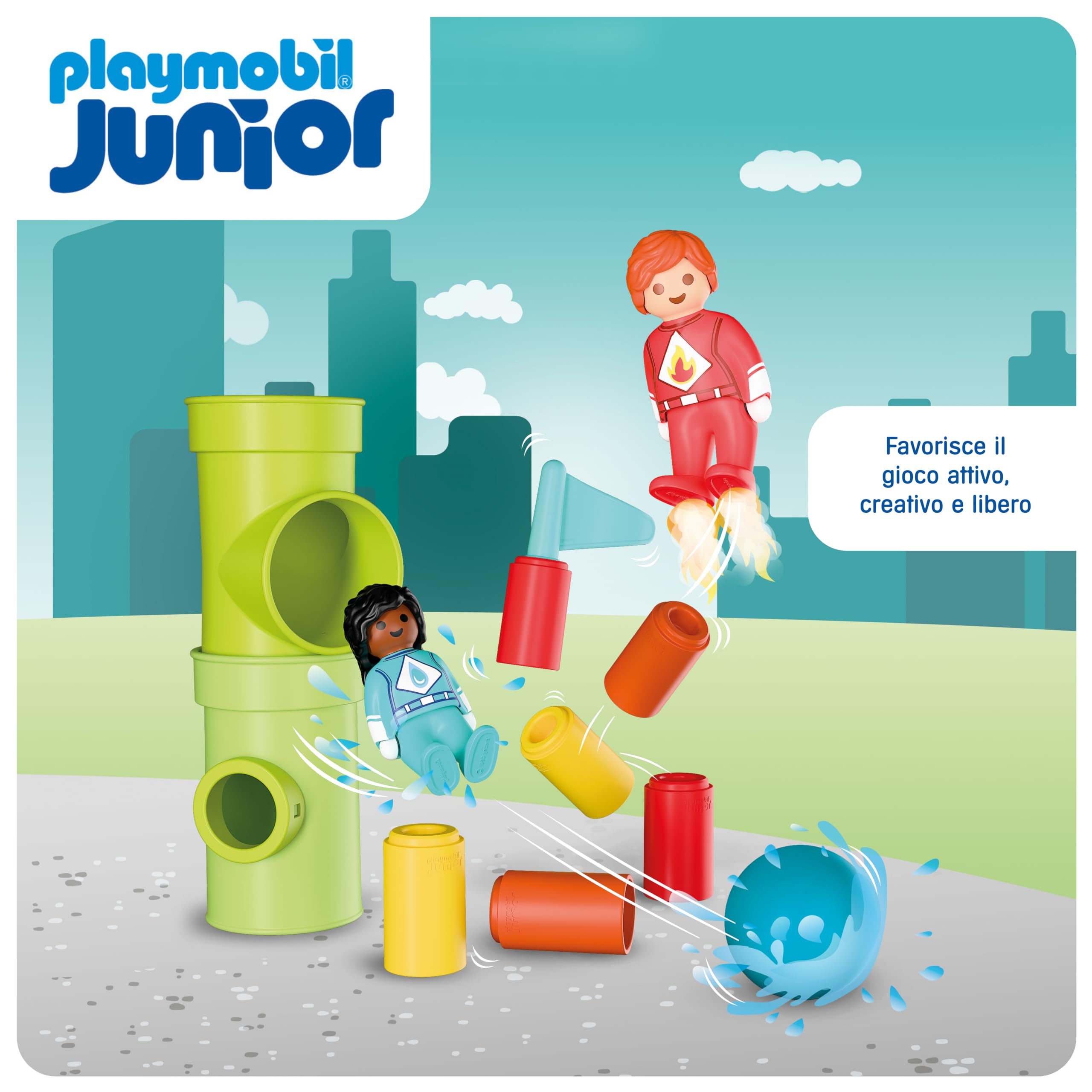 Playmobil Junior 72085 azione supereroi acqua fuoco biglie