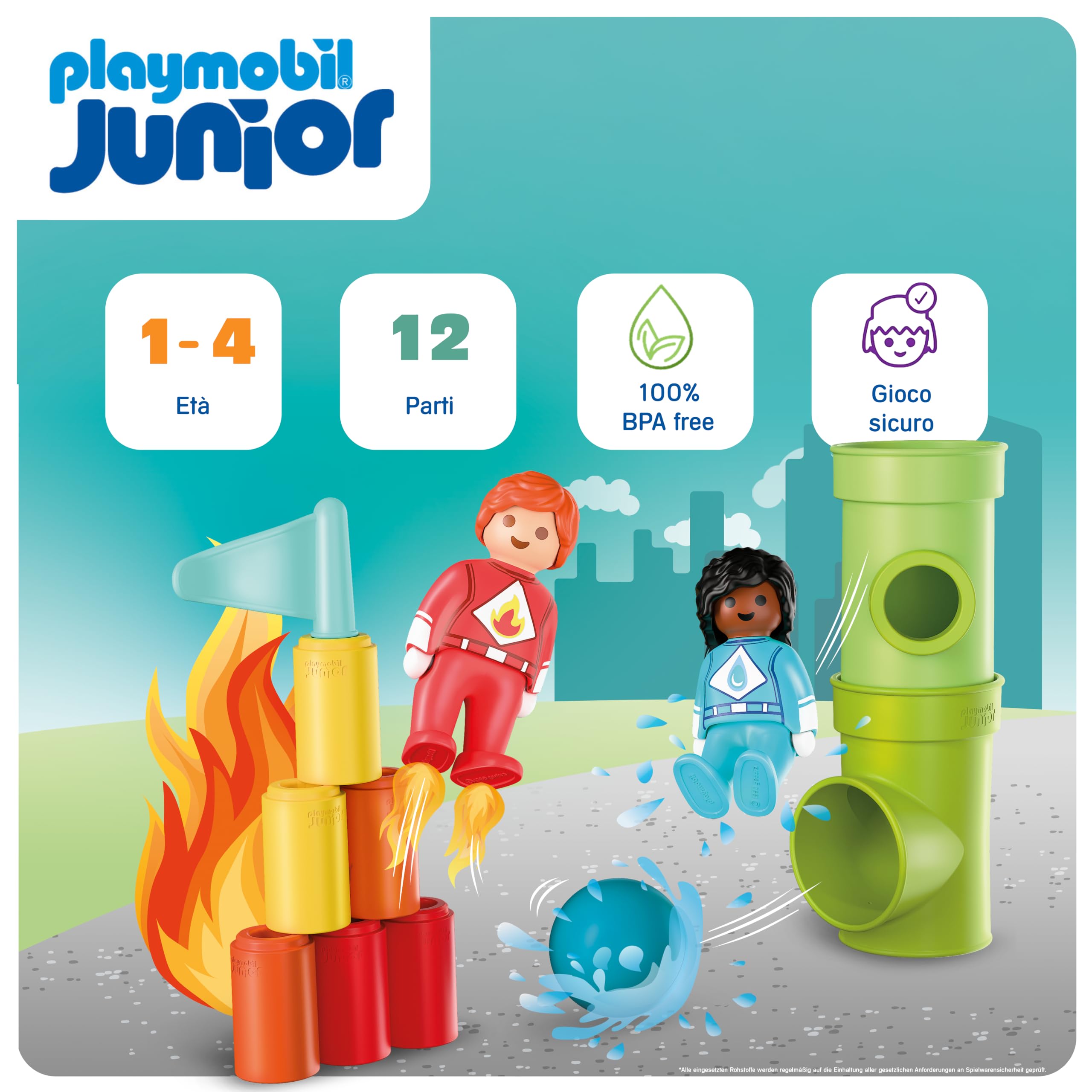 Playmobil Junior 72085 azione supereroi acqua fuoco biglie