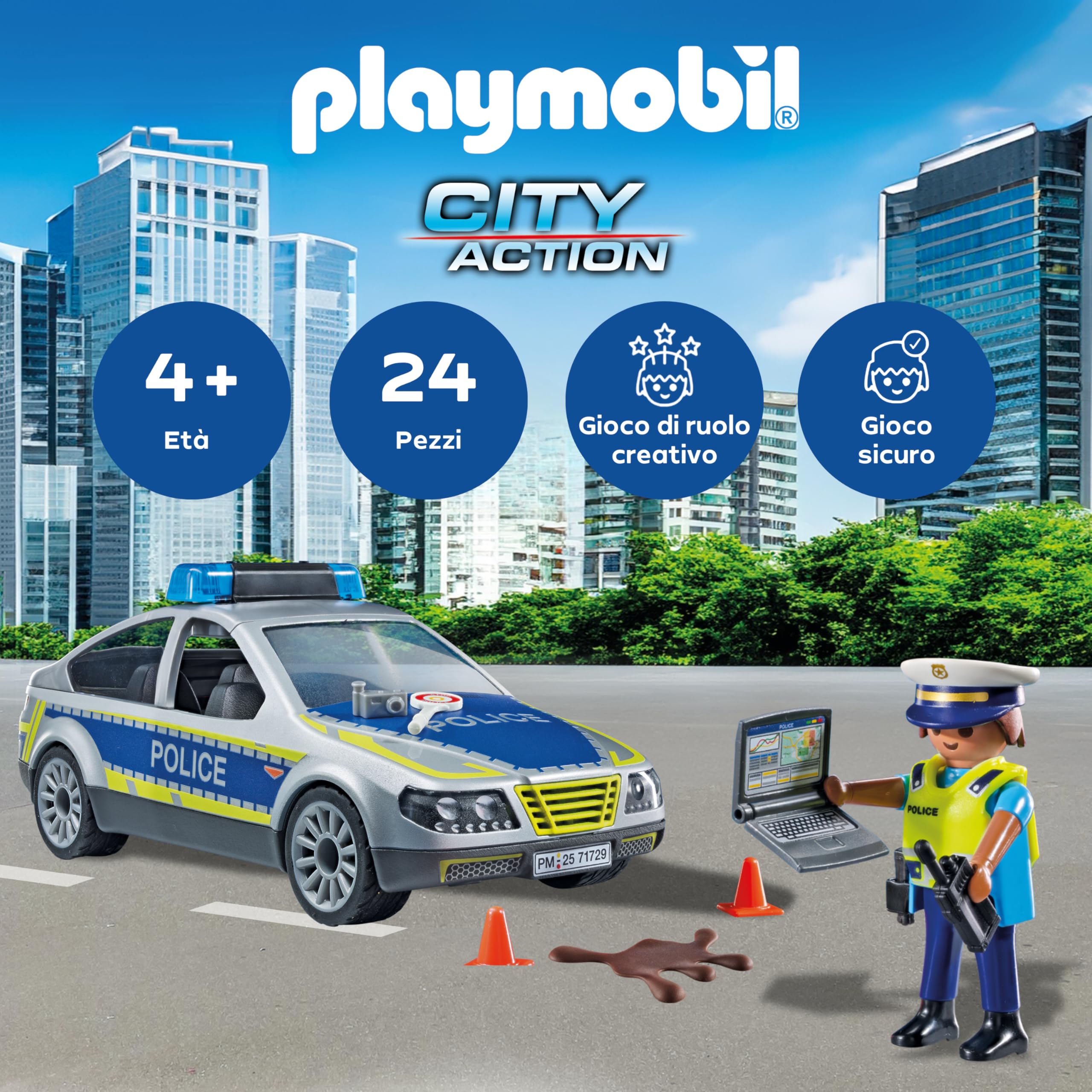 PLAYMOBIL Heroes 71729 Auto Pattuglia Polizia con Luci e Suoni
