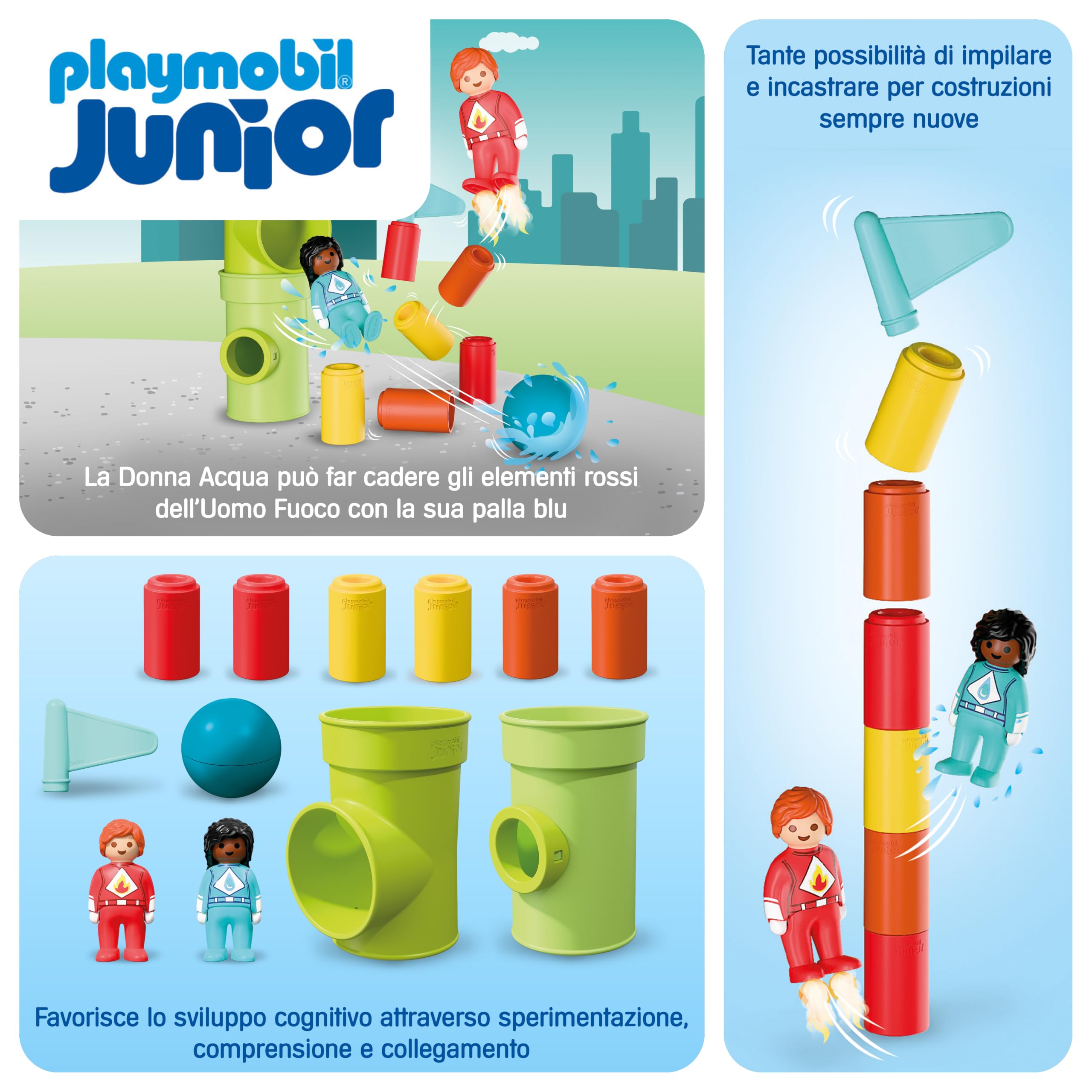 Playmobil Junior 72085 azione supereroi acqua fuoco biglie