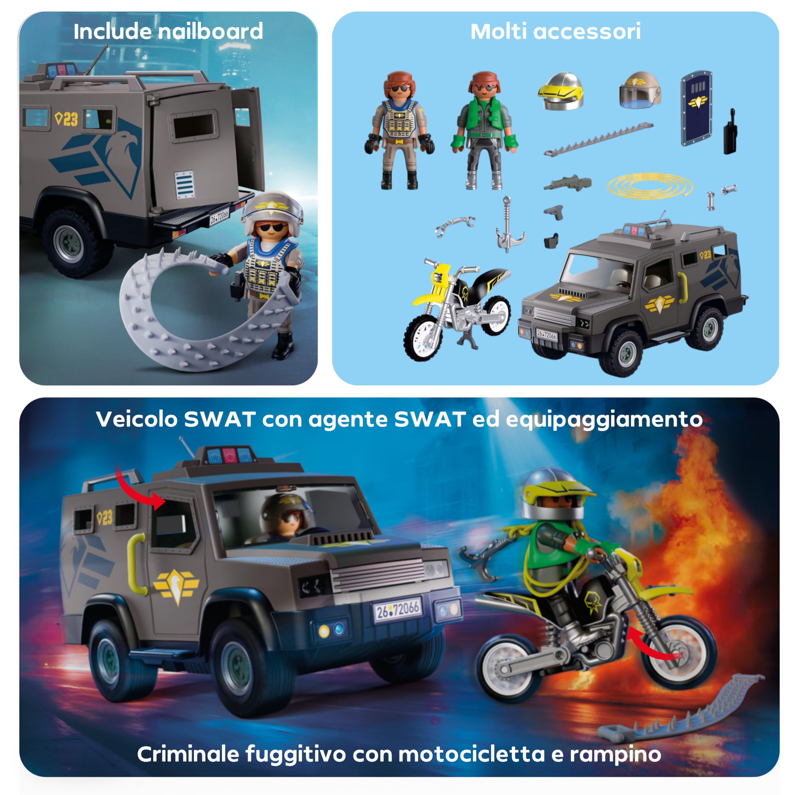 PLAYMOBIL City Action 72066 Veicolo SWAT polizia con moto