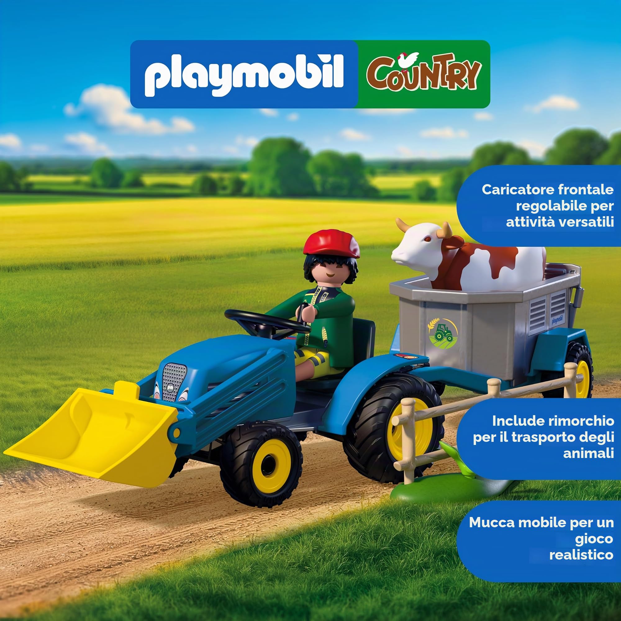 PLAYMOBIL Country 72163 Piccolo Trattore con Ranghinatore e Mucca
