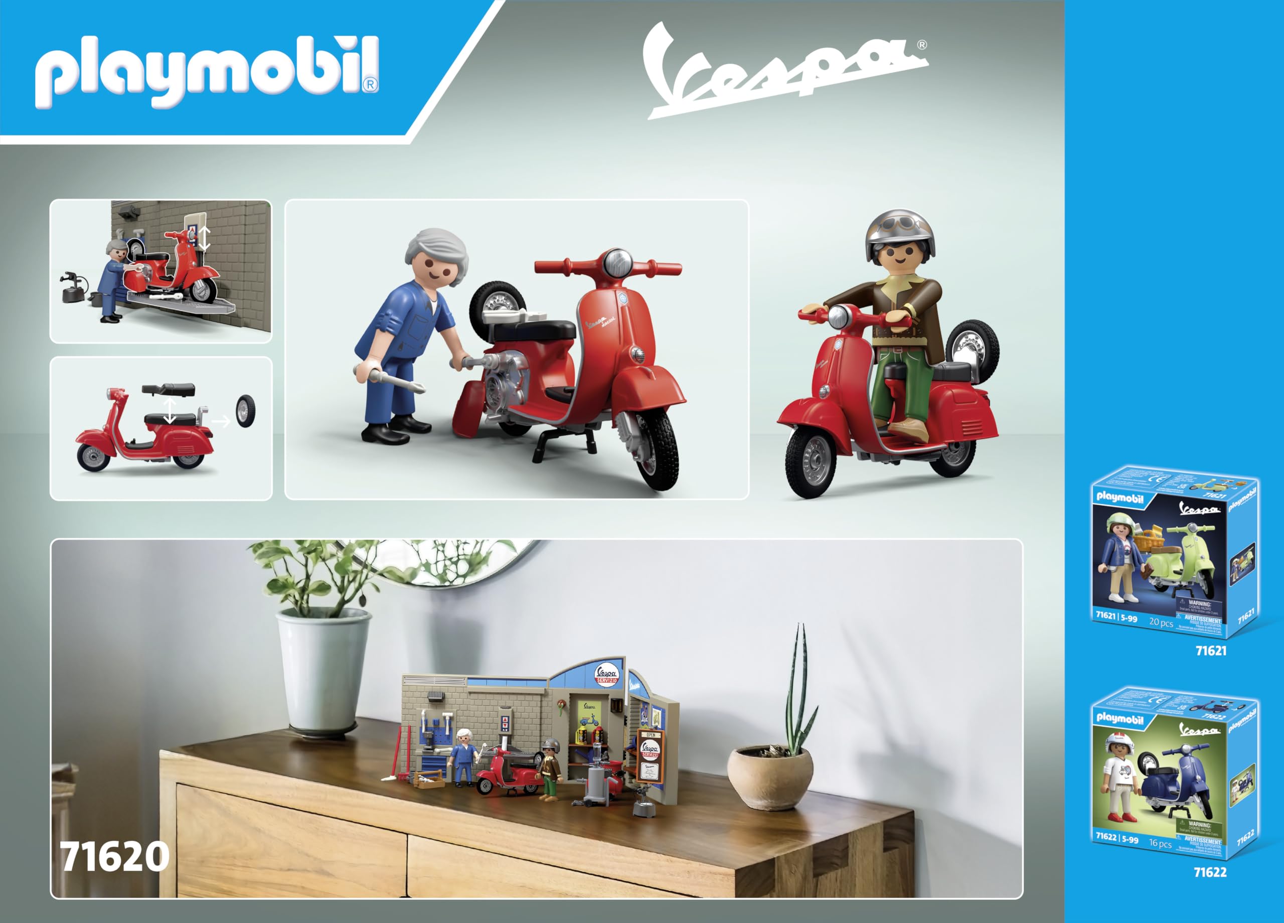 Playmobil Cars 71620 playset Garage Vespa Anni '60