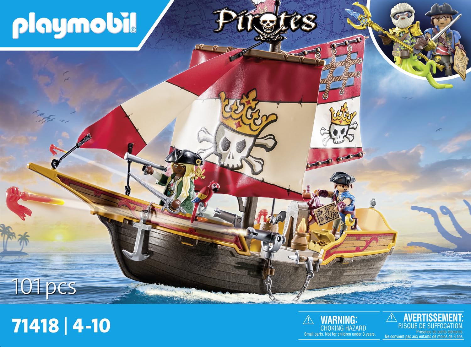 PLAYMOBIL Pirates 71418 nave pirata galleggiante con cannoni