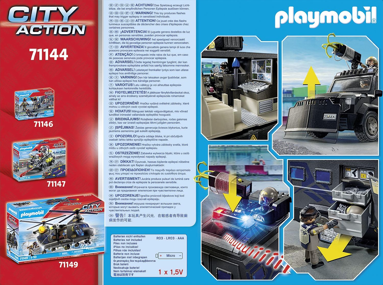 PLAYMOBIL City Action 71144 veicolo blindato unita speciale luci e suoni