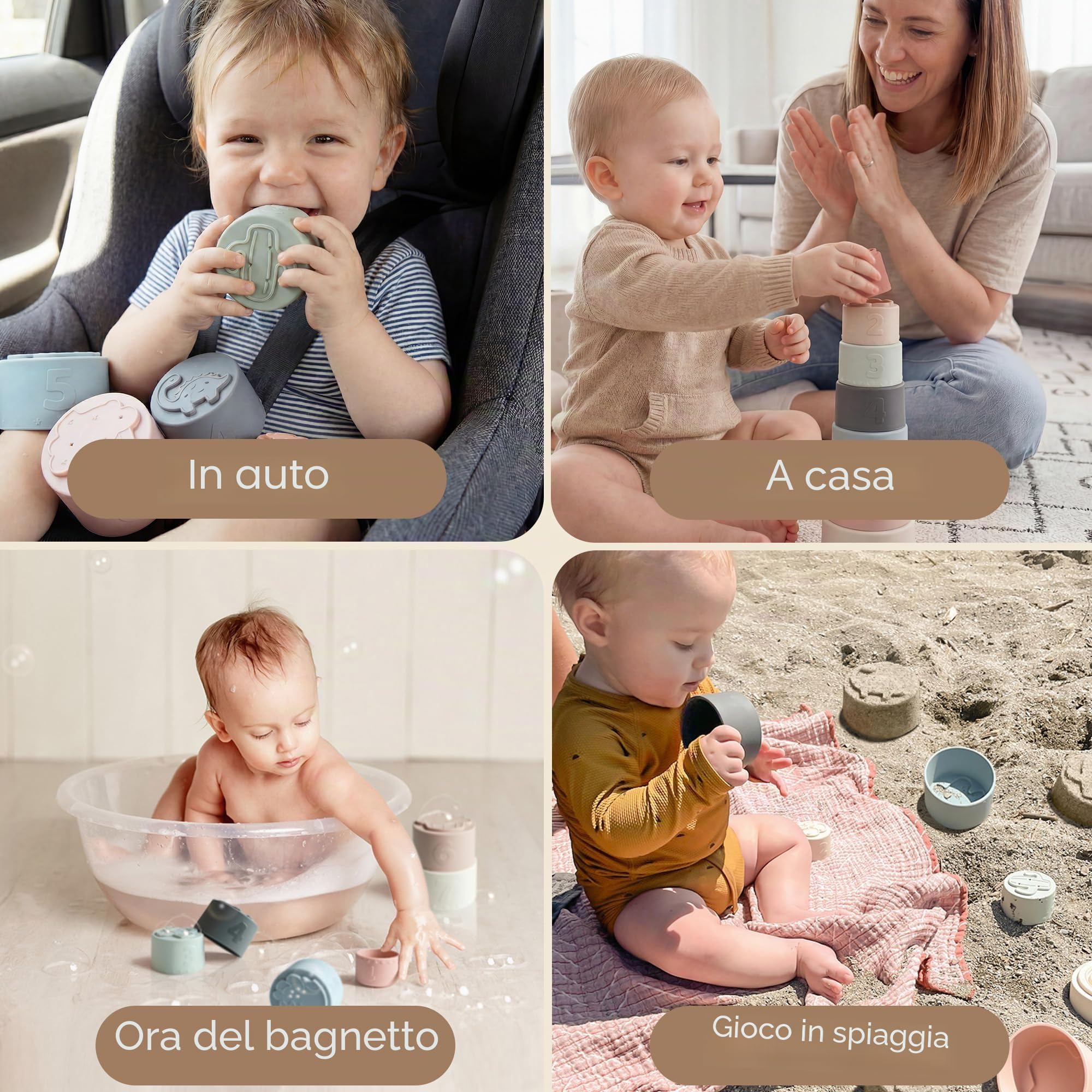 Moonkie Cubi Impilabili Tazze Silicone Fine Day 7 Pezzi alimentare