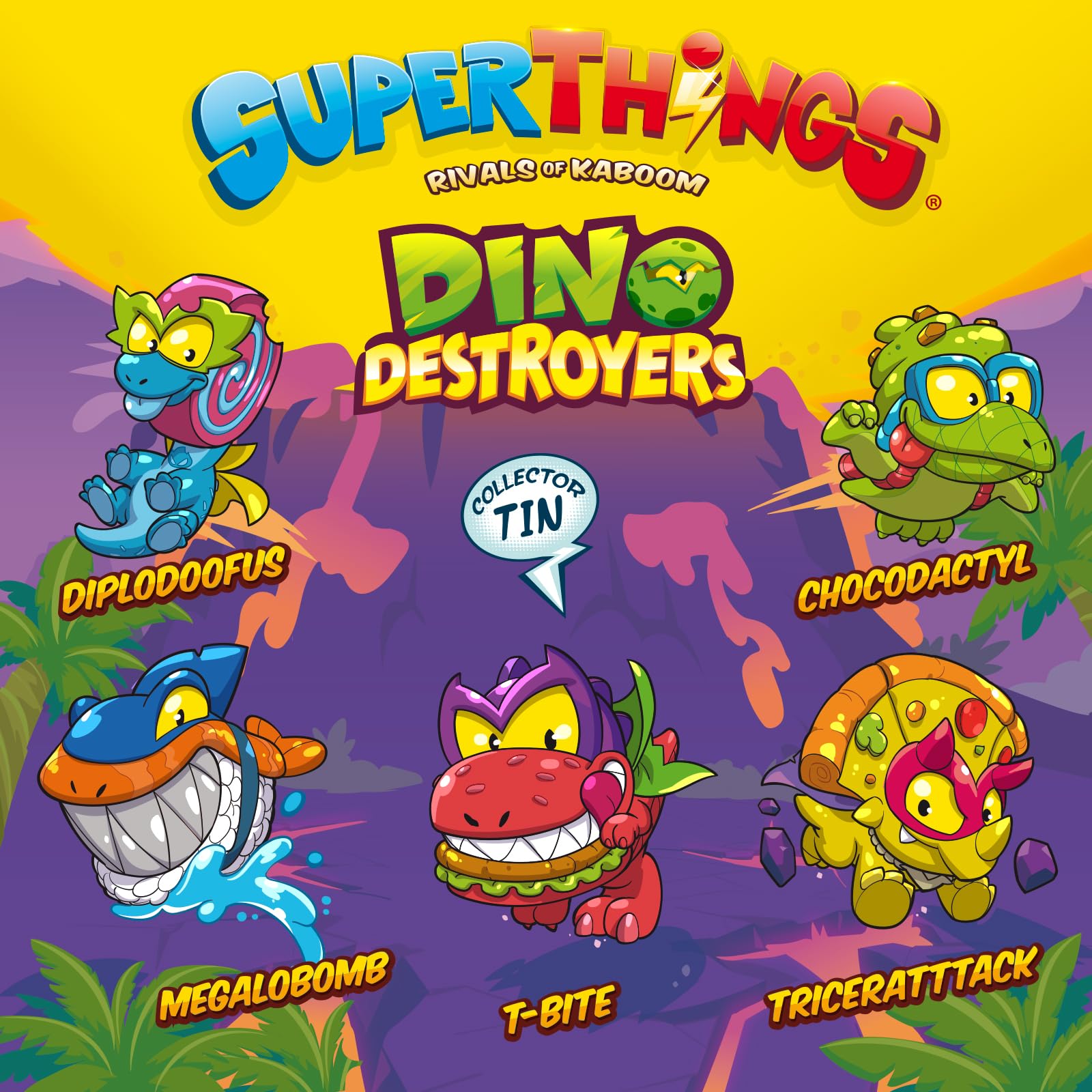 Superthings Dino Destroyers tin con 5 figure metallizzate