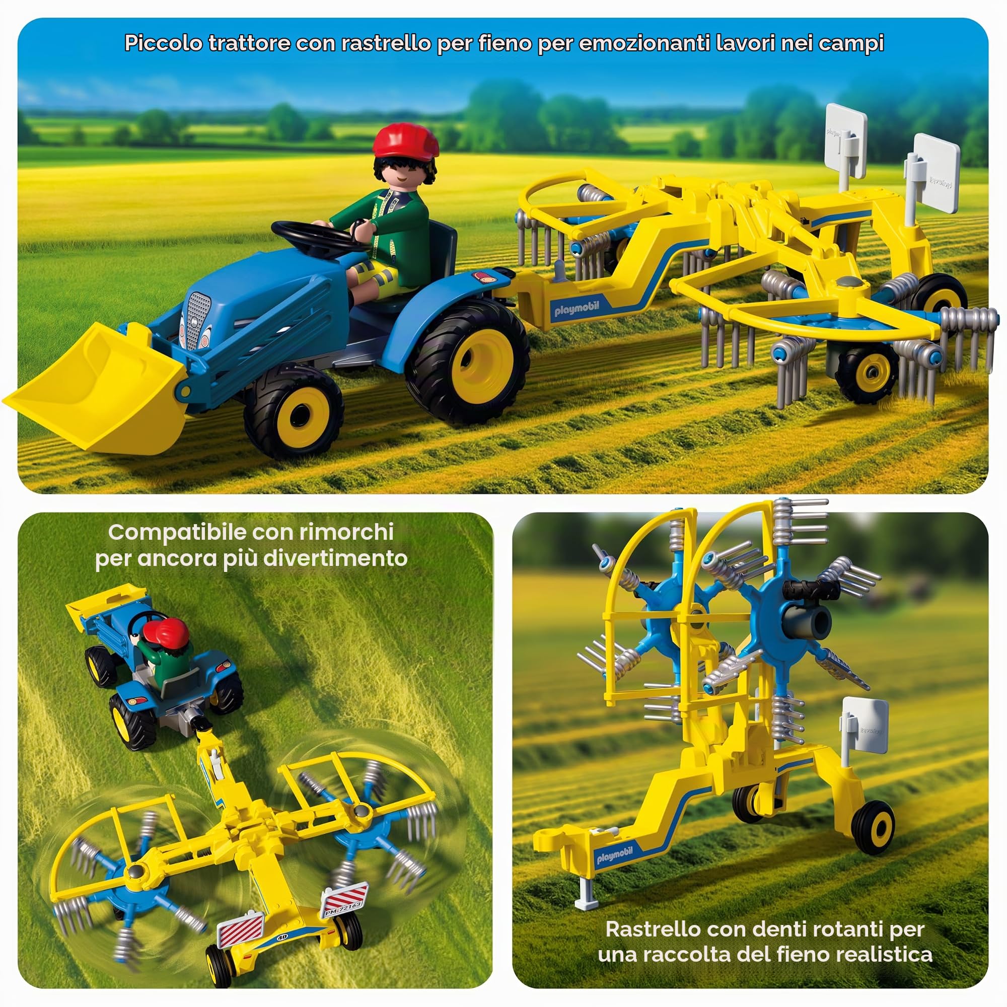 PLAYMOBIL Country 72163 Piccolo Trattore con Ranghinatore e Mucca