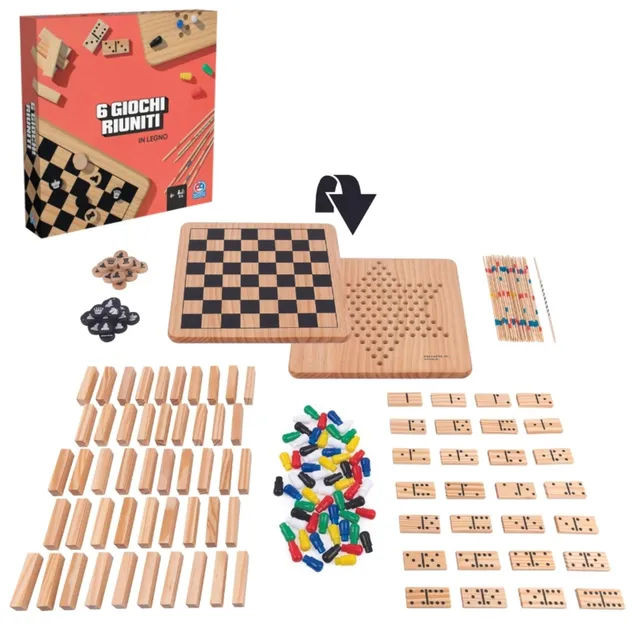 Editrice Giochi Set 6 Giochi Tavolo legno scacchi dama domino