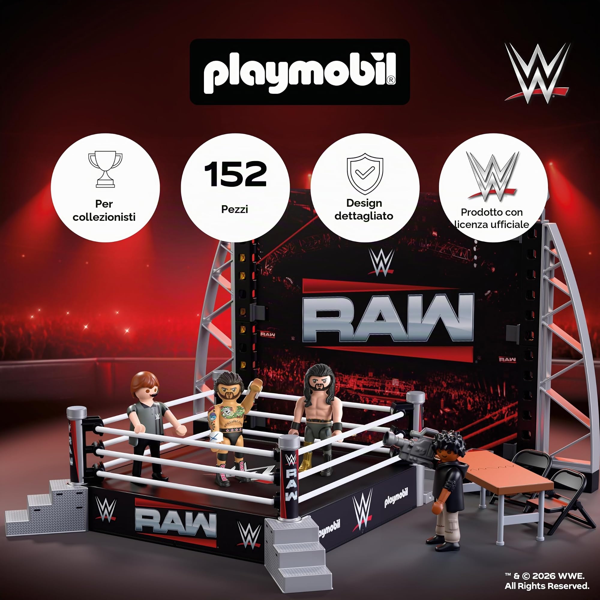 Playmobil WWE 71956 RAW Ring con CM Punk e Rollins