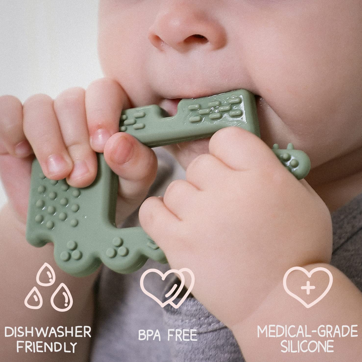 Moonkie massaggiagengive coccodrillo verde silicone senza BPA
