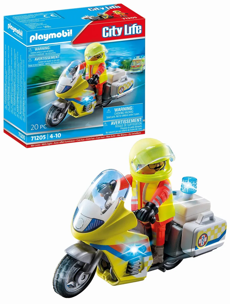 PLAYMOBIL City Life 71205 soccorritore con moto 20 pezzi luce
