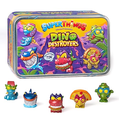 Superthings Dino Destroyers tin con 5 figure metallizzate