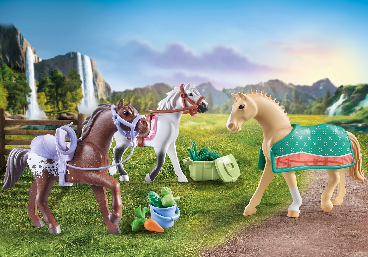 Playmobil Horses 71356 set 3 cavalli giocattolo con selle