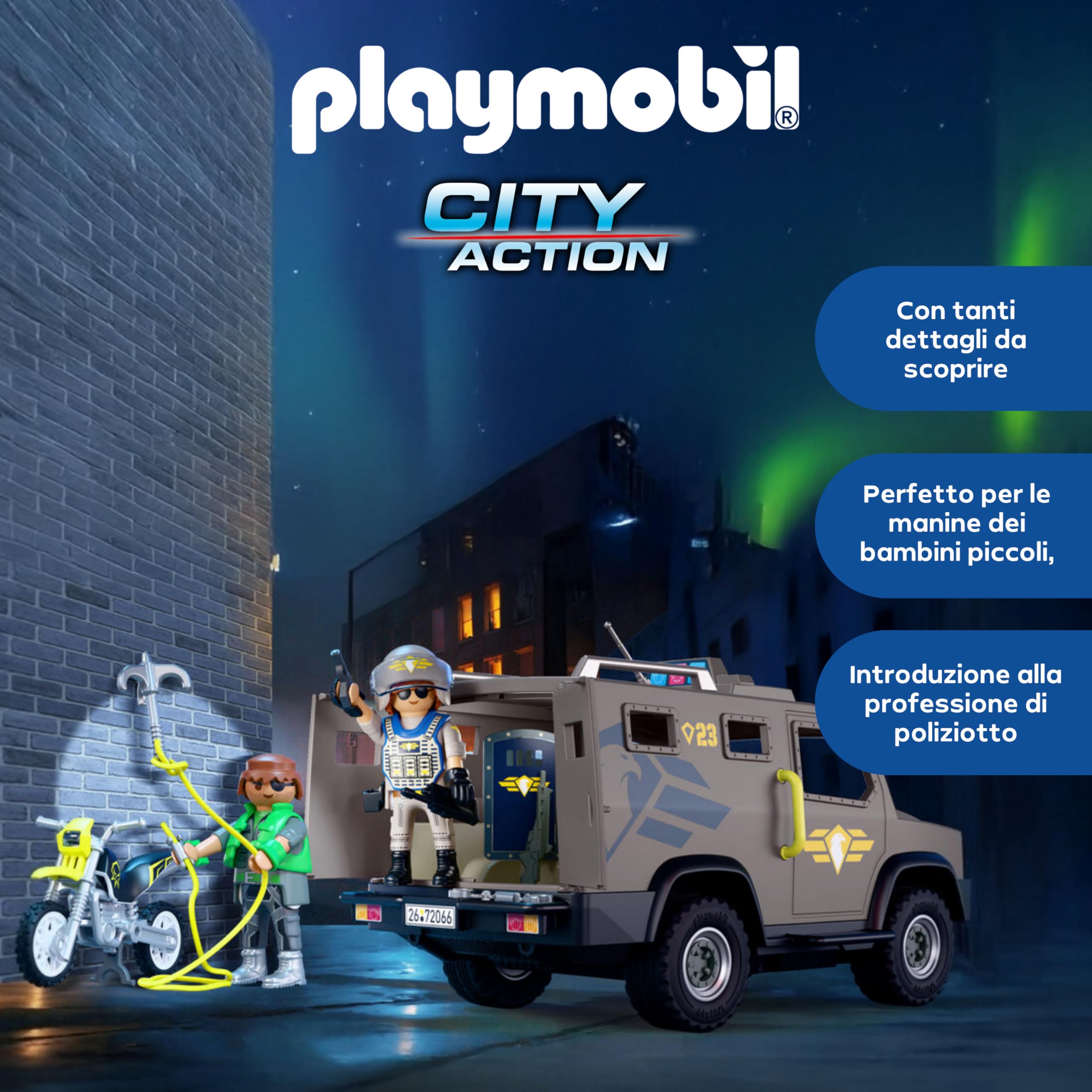 PLAYMOBIL City Action 72066 Veicolo SWAT polizia con moto