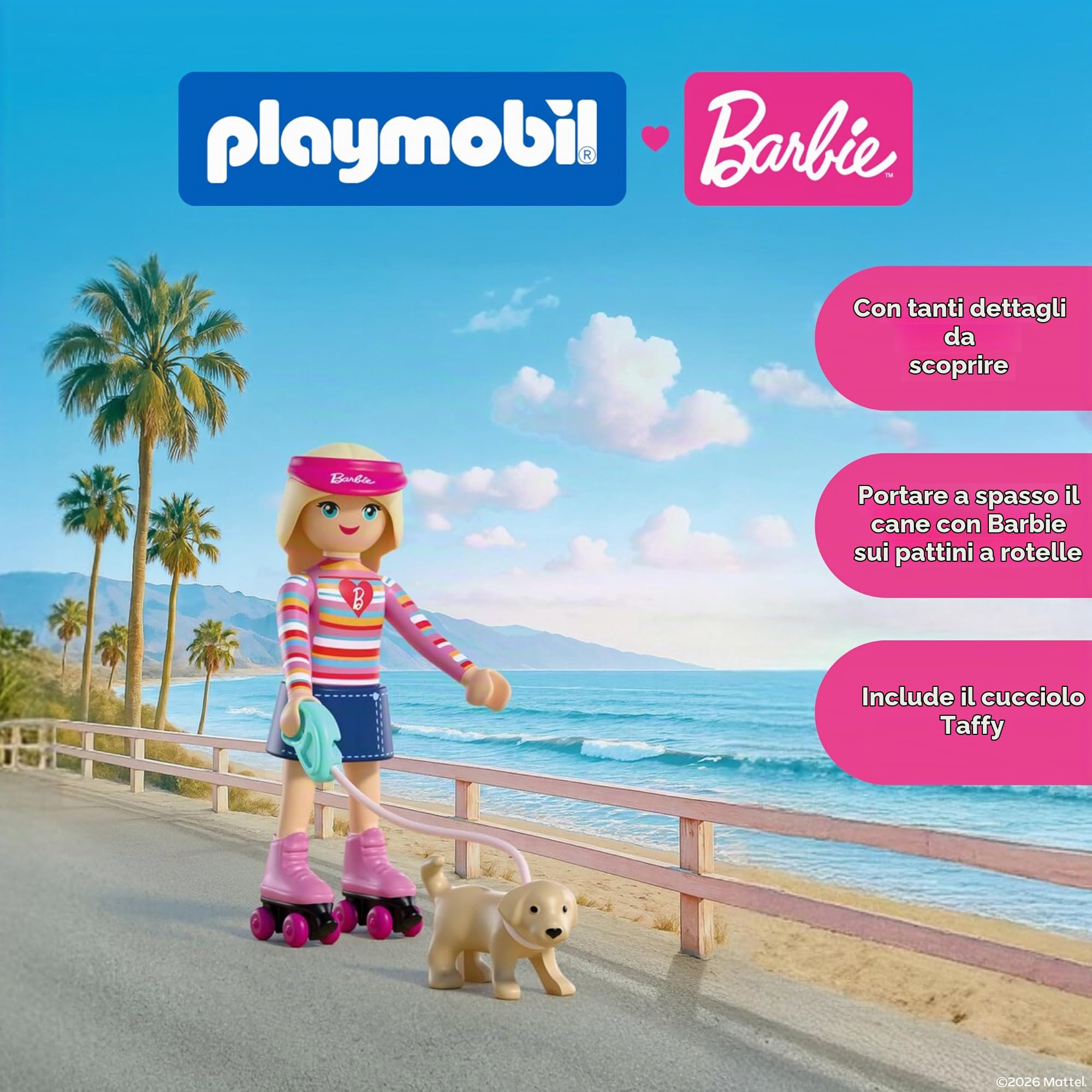 Playmobil Barbie 72126 playset pattini Malibu con Taffy