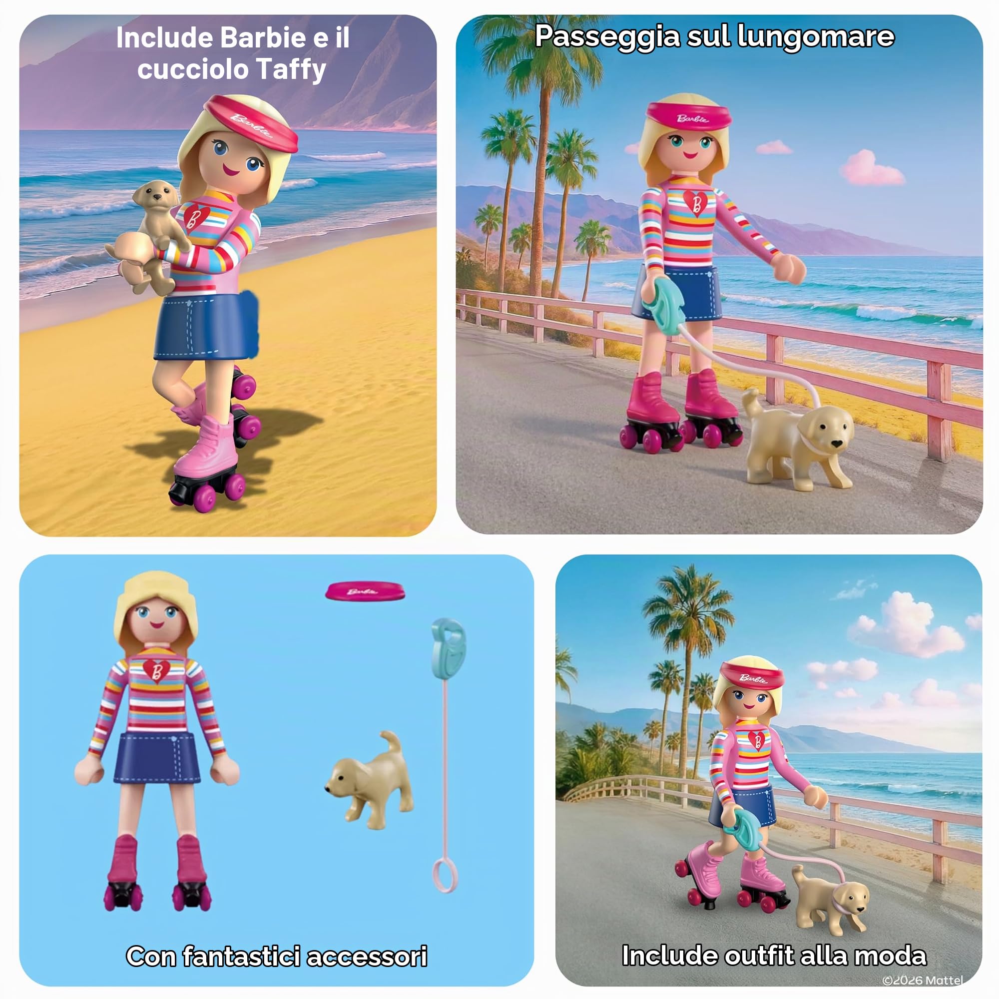 Playmobil Barbie 72126 playset pattini Malibu con Taffy