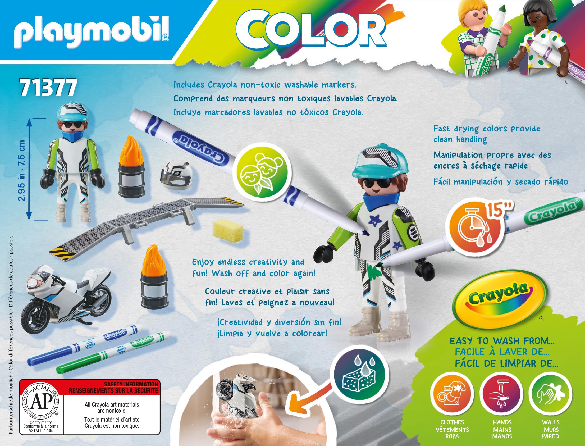 Playmobil Funstars Color 71377 Moto da Corsa Gioco 18 Pezzi 5+ Anni