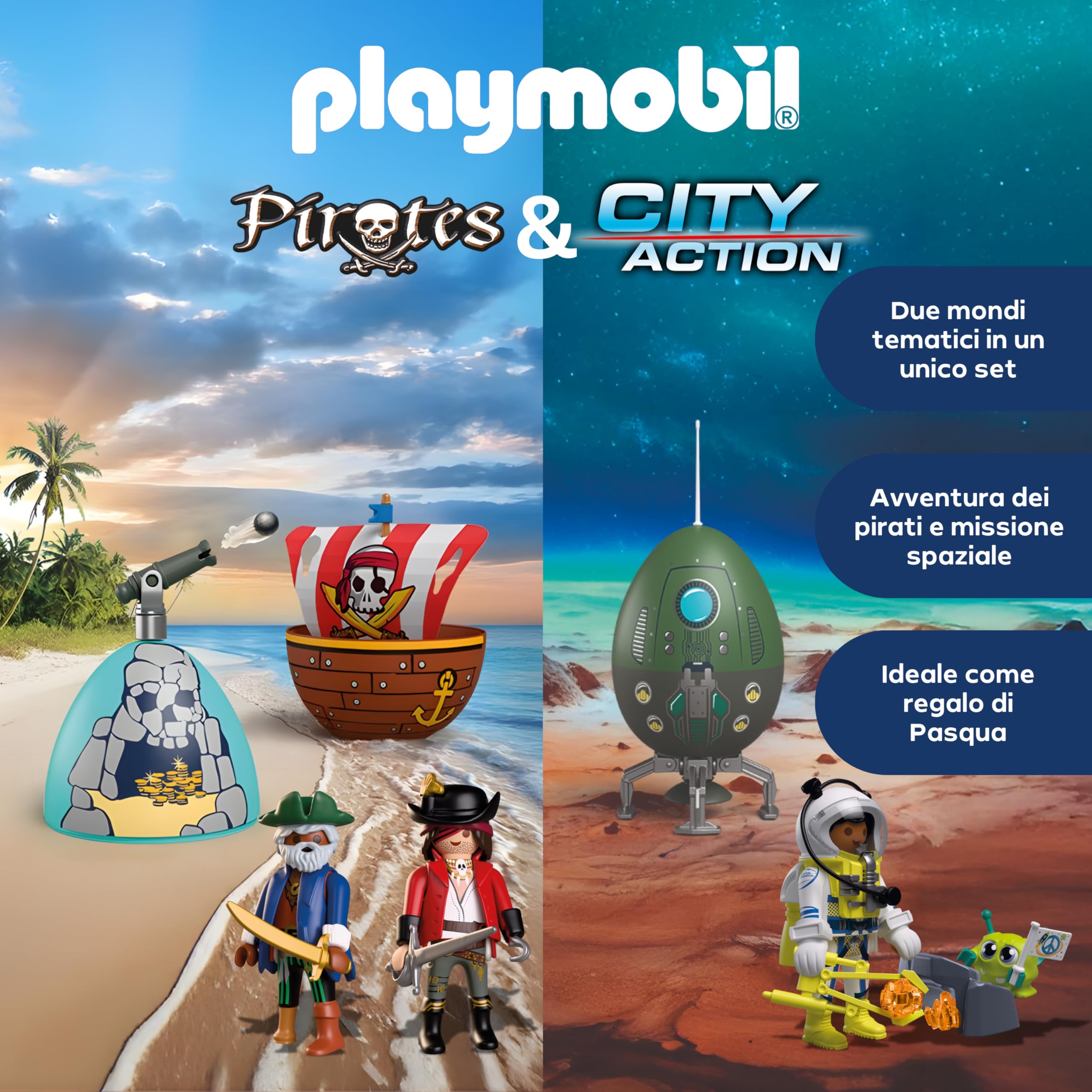 PLAYMOBIL Pirates 210447 uova a sorpresa pirati e spazio 2 pezzi