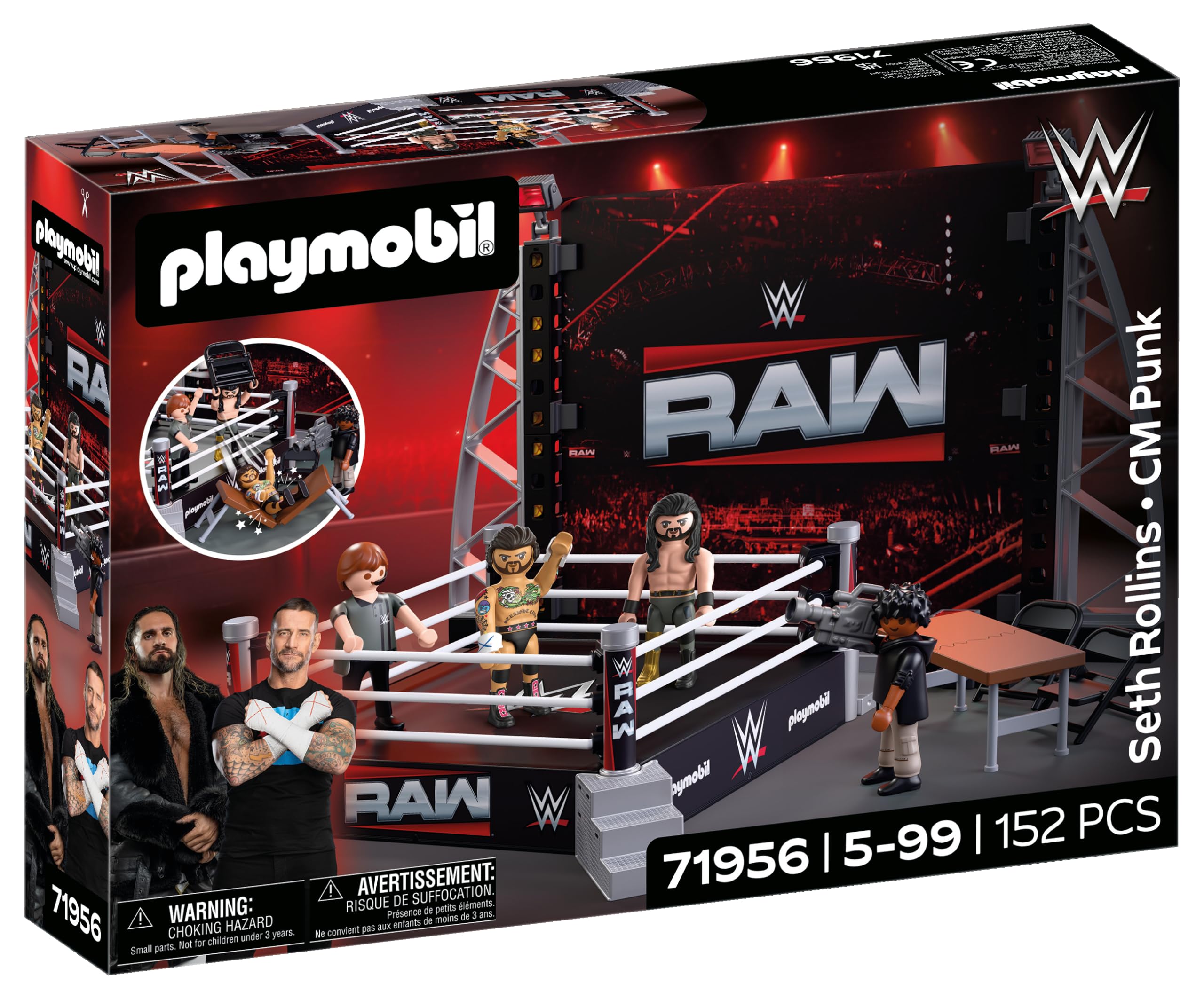 Playmobil WWE 71956 RAW Ring con CM Punk e Rollins