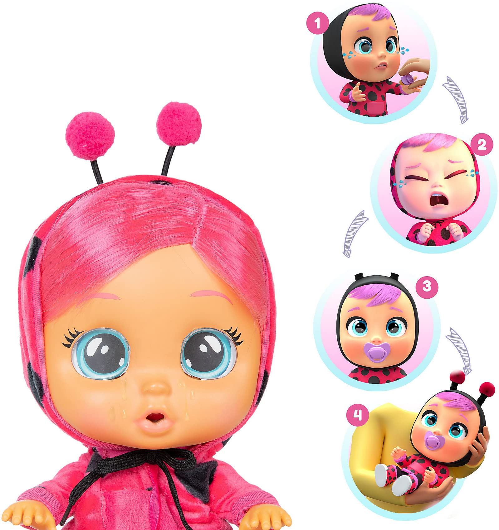 Imc Toys Cry Babies Dressy Lady bambola coccinella capelli rosa