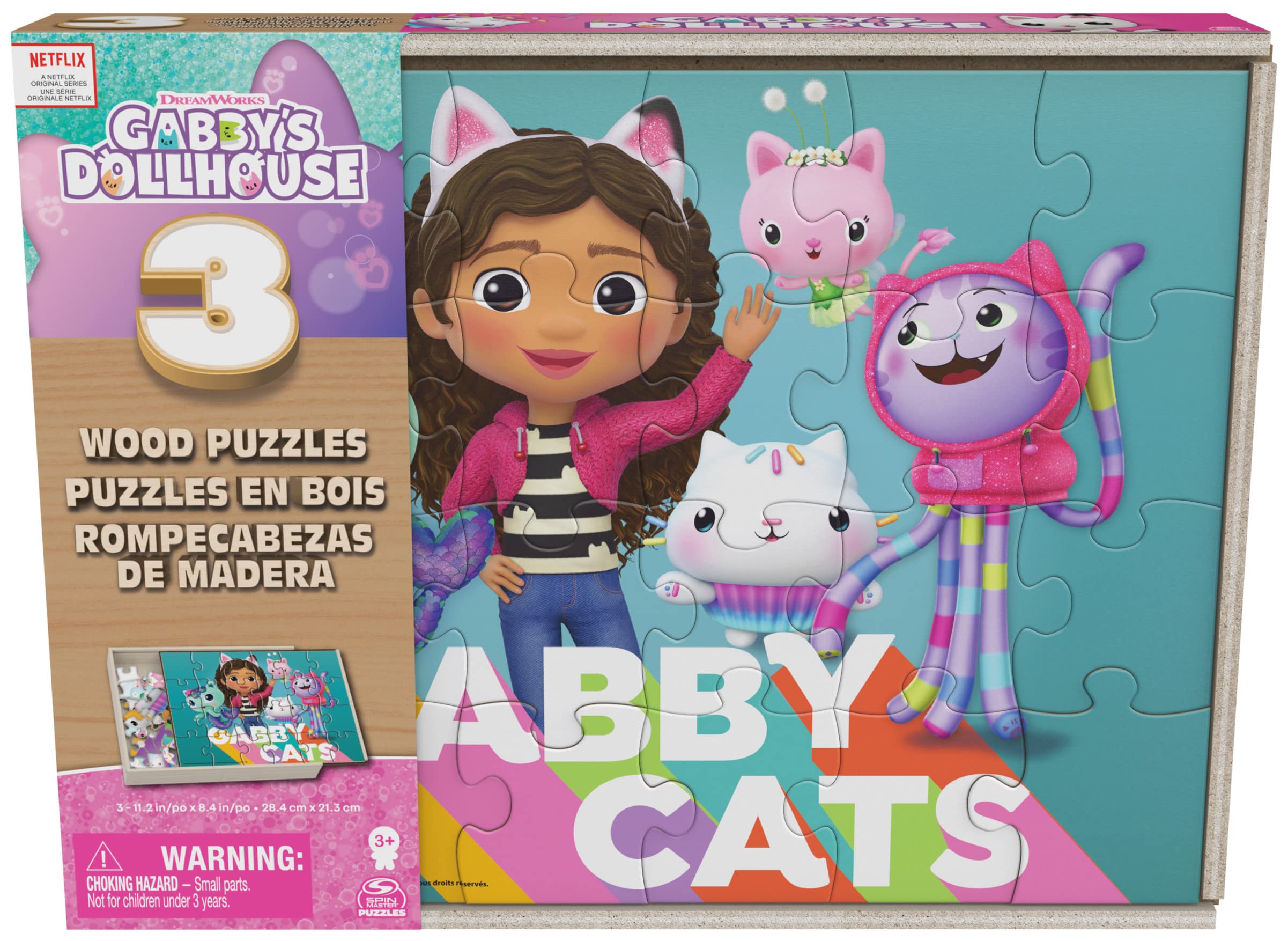 Spin Master Gabby's Dollhouse Puzzle Legno 24 Pezzi 3 Set