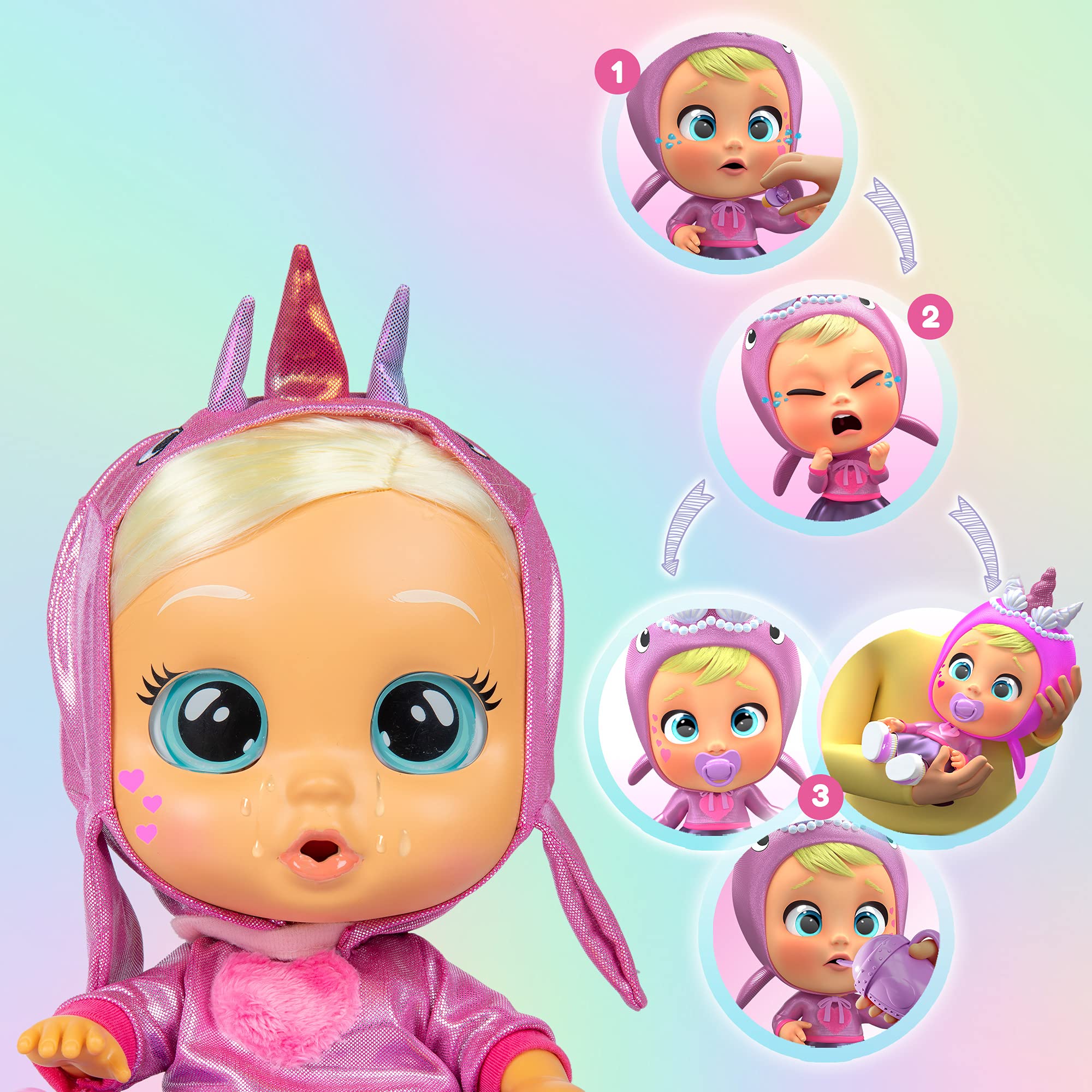 Imc Toys Cry Babies Kiss Me Stella bambola narvalo rosa arrossisce