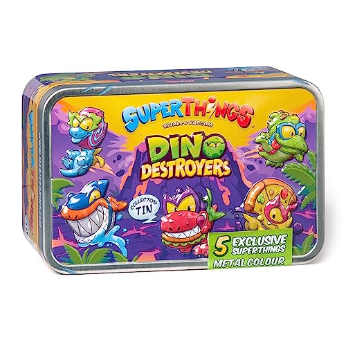 Superthings Dino Destroyers tin con 5 figure metallizzate