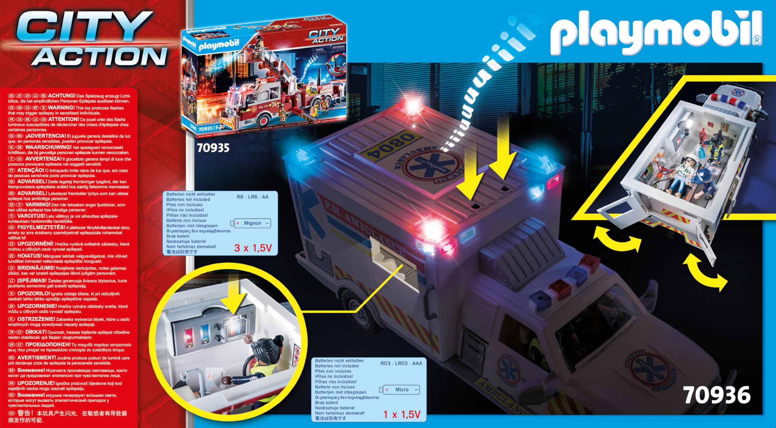 PLAYMOBIL City Action 70936 Ambulanza Americana con Luci e Suoni