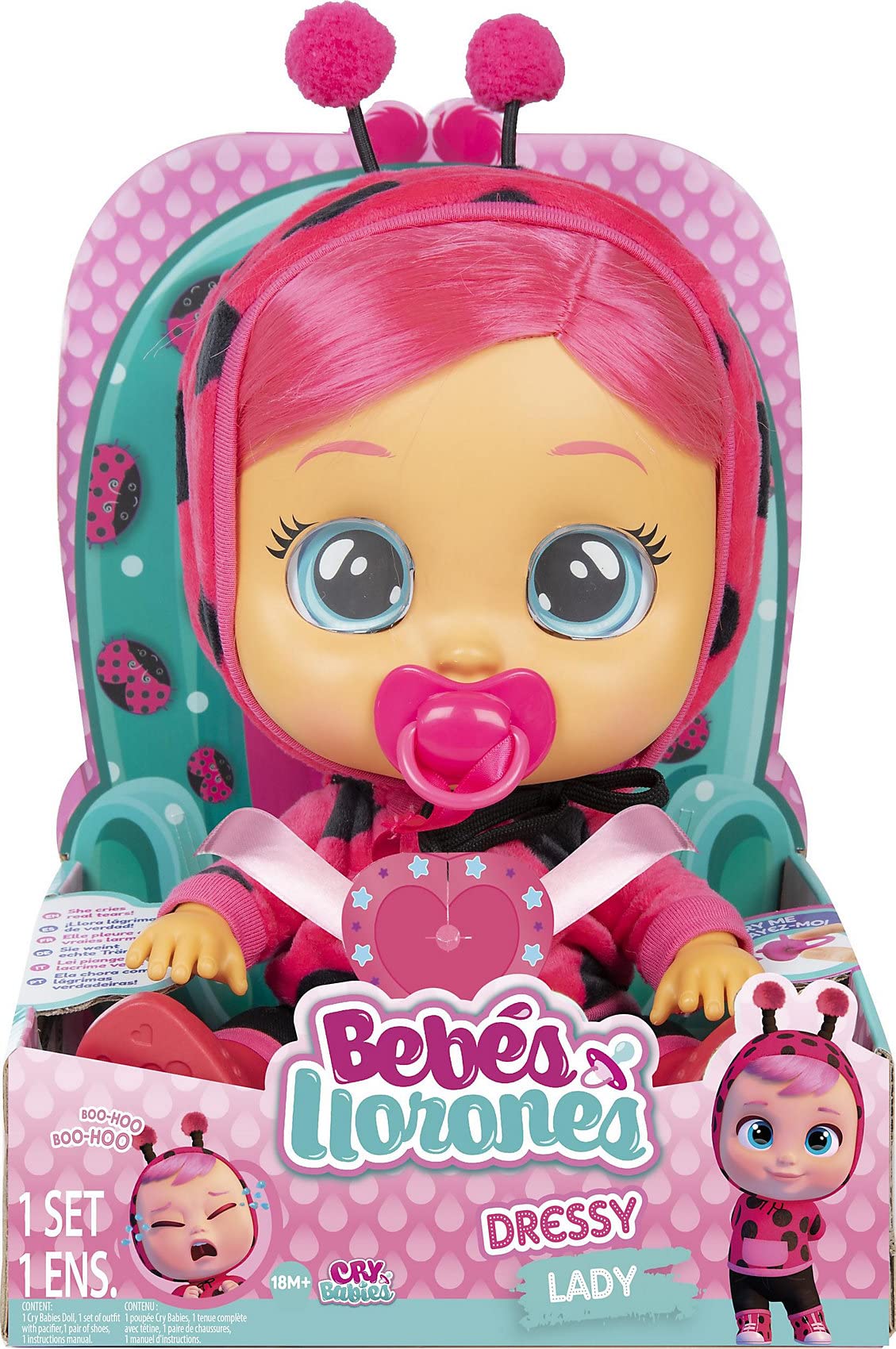 Imc Toys Cry Babies Dressy Lady bambola coccinella capelli rosa