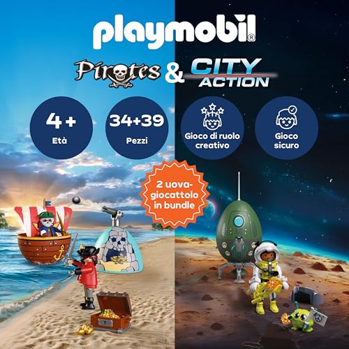 PLAYMOBIL Pirates 210447 uova a sorpresa pirati e spazio 2 pezzi