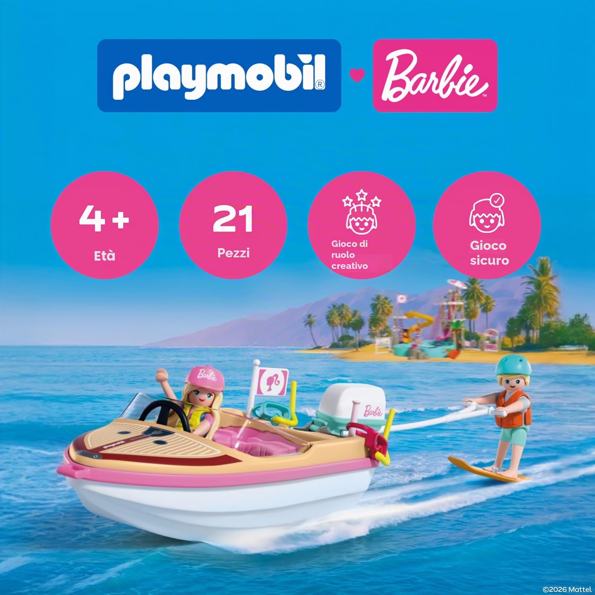 PLAYMOBIL Barbie Barca d'avventura motoscafo galleggiante wakeboard