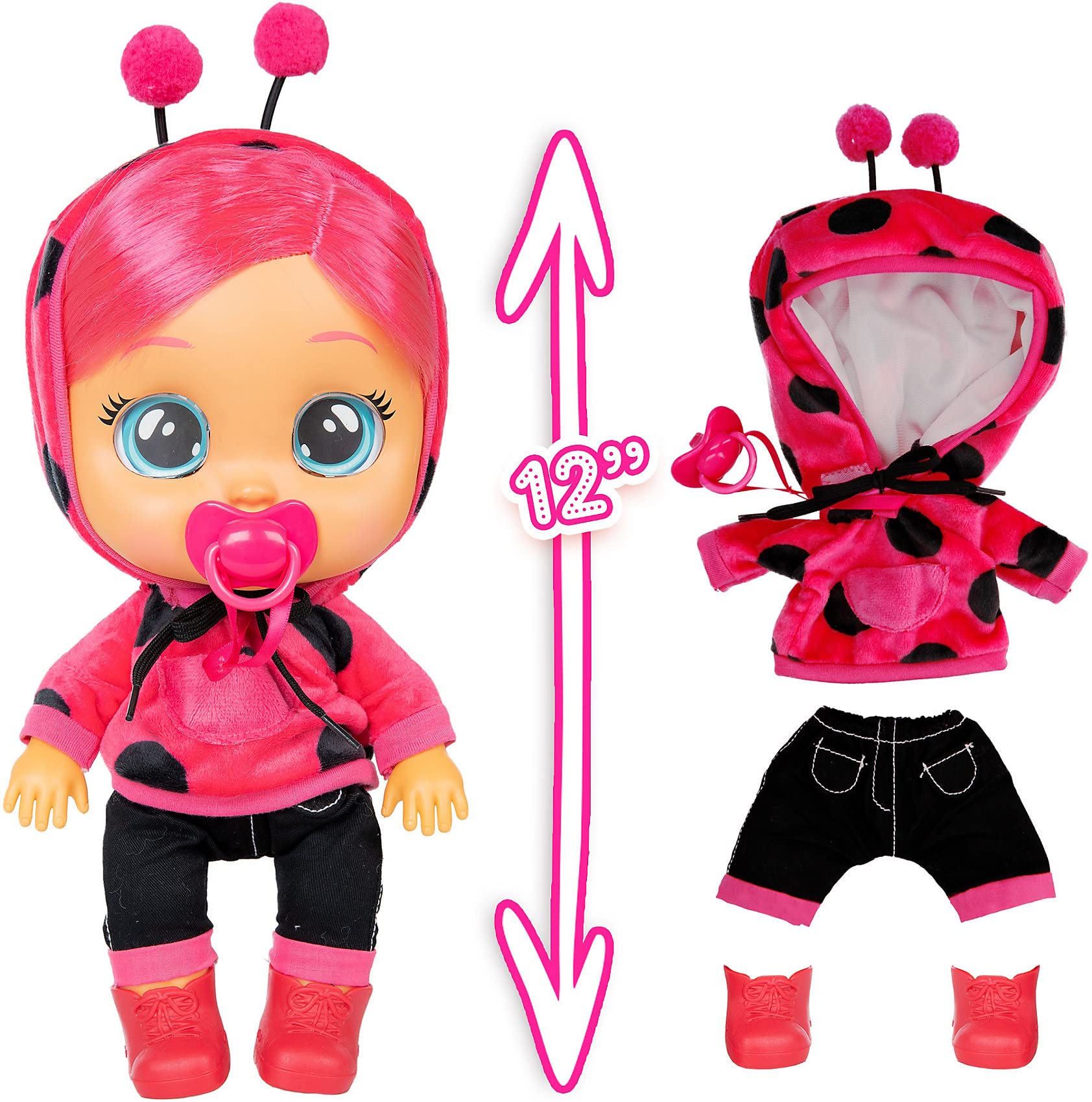 Imc Toys Cry Babies Dressy Lady bambola coccinella capelli rosa