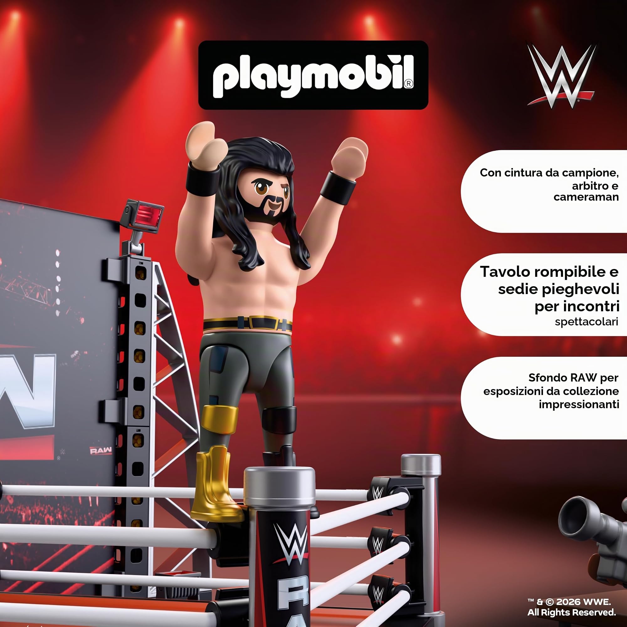Playmobil WWE 71956 RAW Ring con CM Punk e Rollins