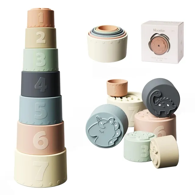 Moonkie Cubi Impilabili Tazze Silicone Fine Day 7 Pezzi alimentare