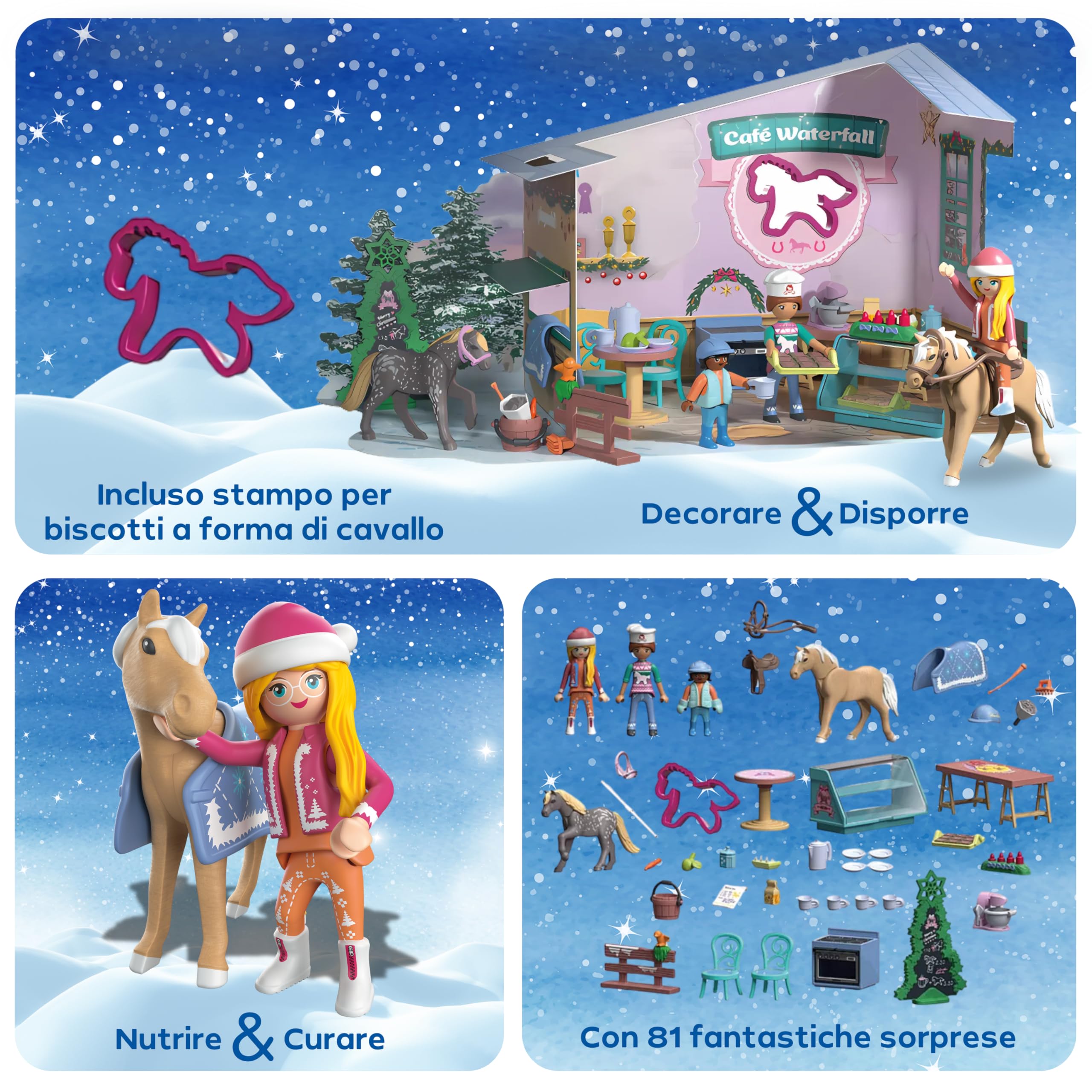 Playmobil Christmas Baking at Riding Café set statuine cavalli