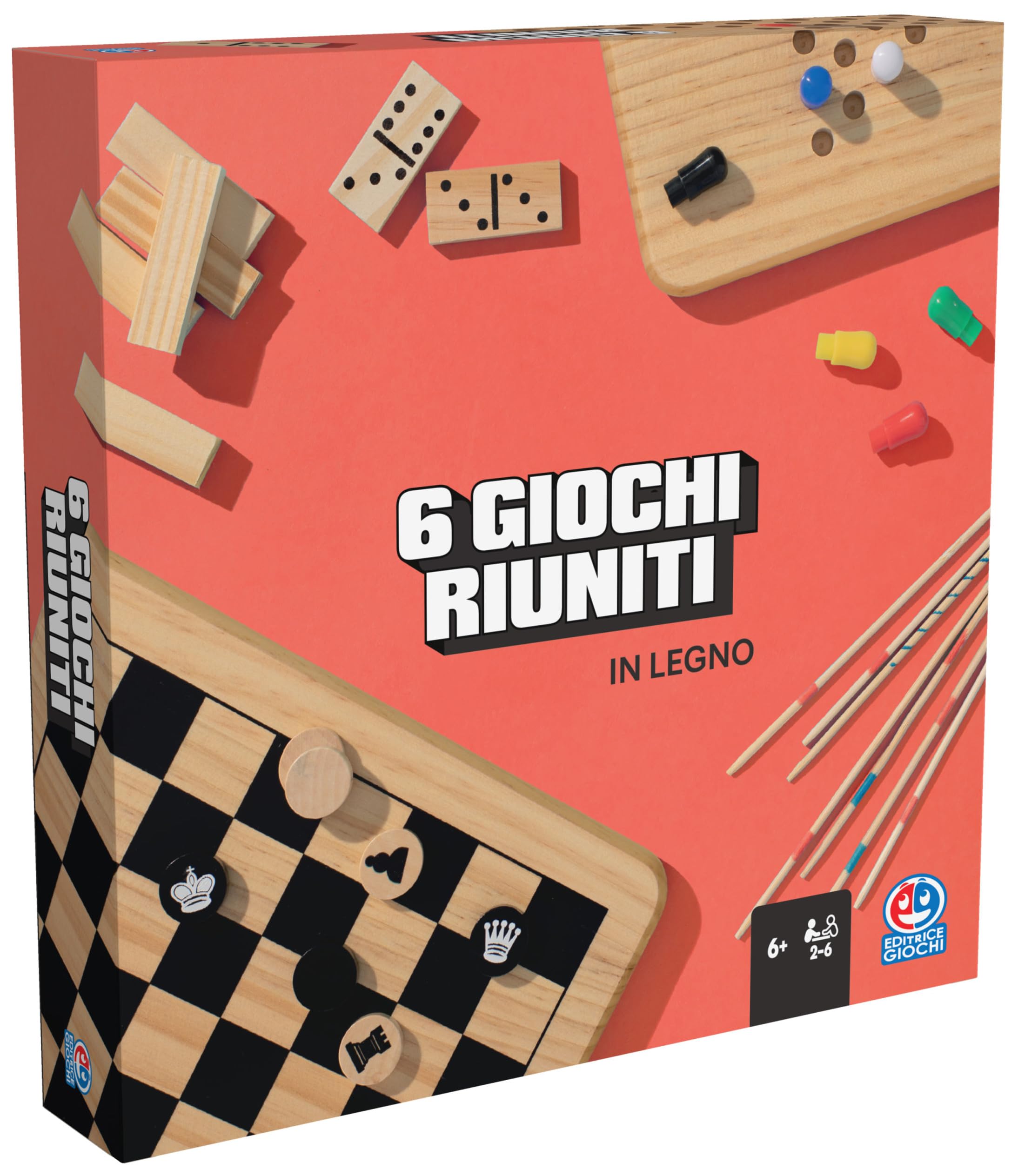 Editrice Giochi Set 6 Giochi Tavolo legno scacchi dama domino