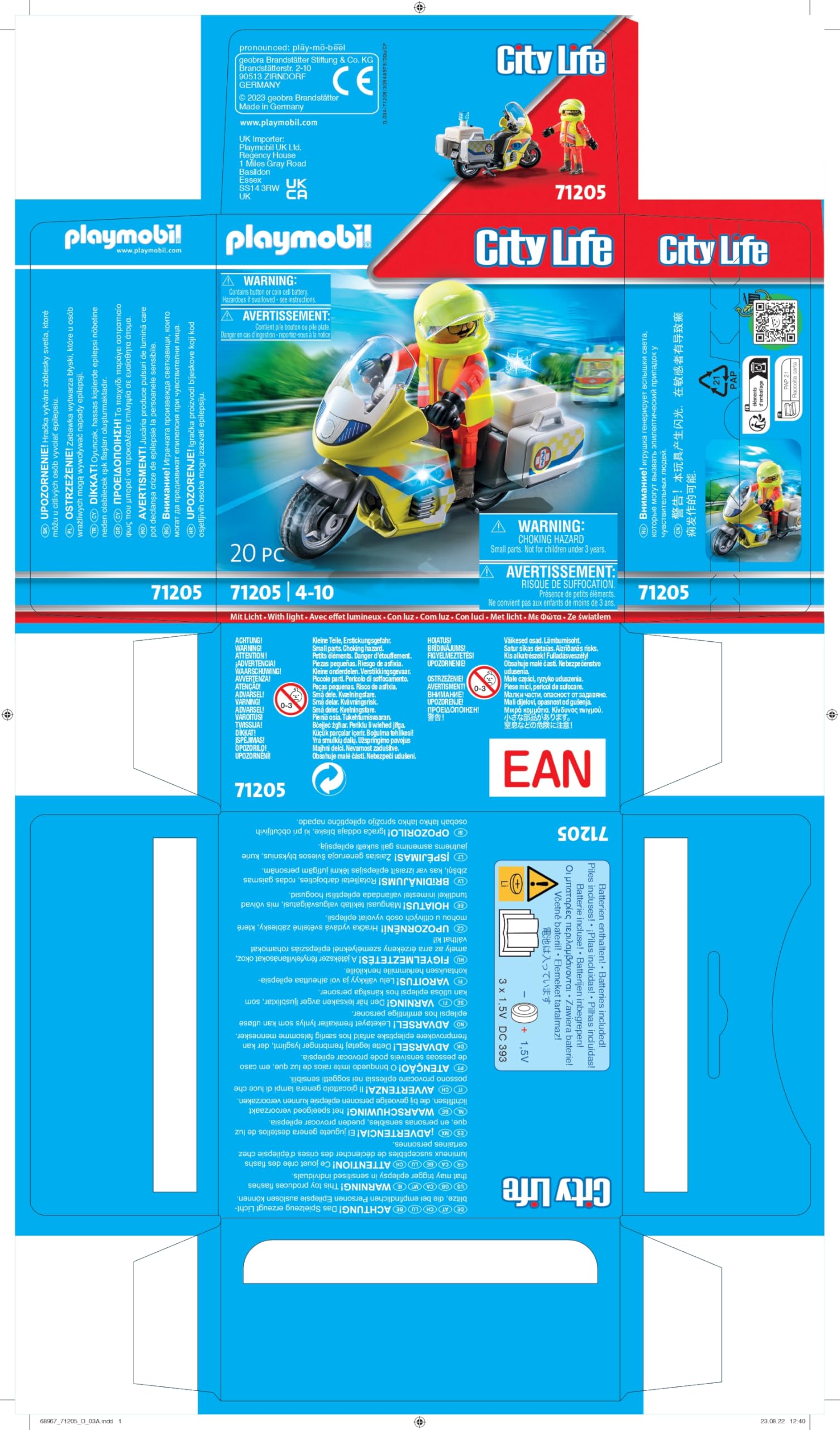 PLAYMOBIL City Life 71205 soccorritore con moto 20 pezzi luce