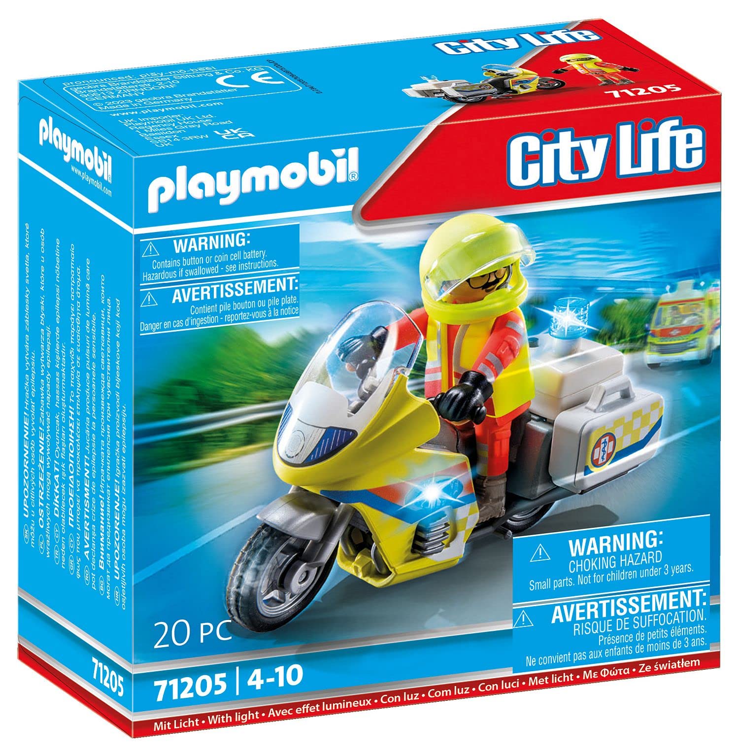 PLAYMOBIL City Life 71205 soccorritore con moto 20 pezzi luce