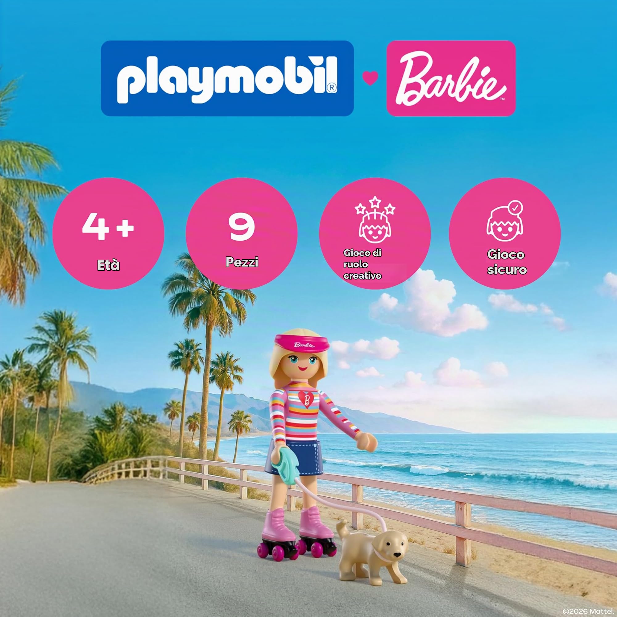 Playmobil Barbie 72126 playset pattini Malibu con Taffy